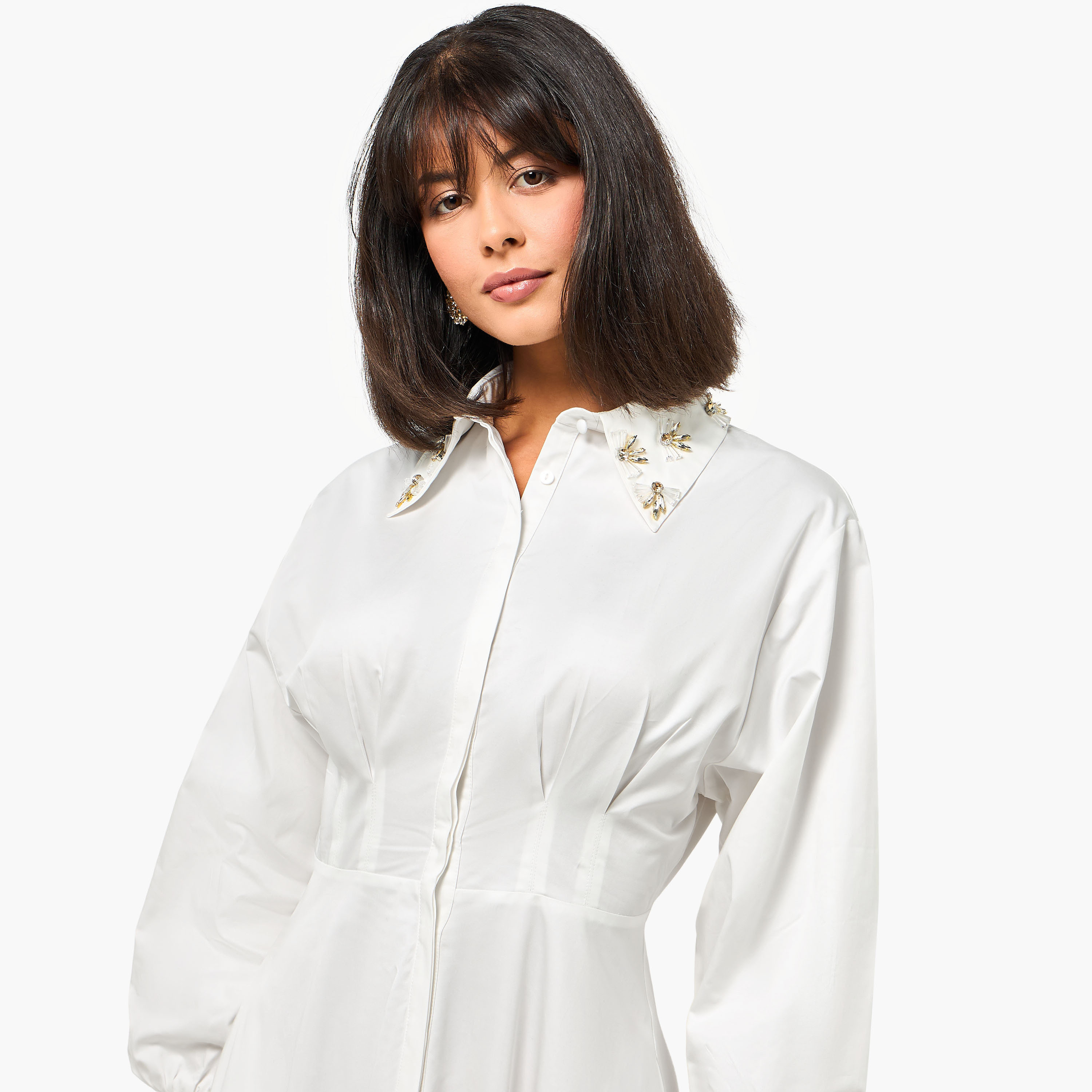 Iconic Pintuck Shirt Women Dress with Embellished Collar-women-clothing-dresses-image-6