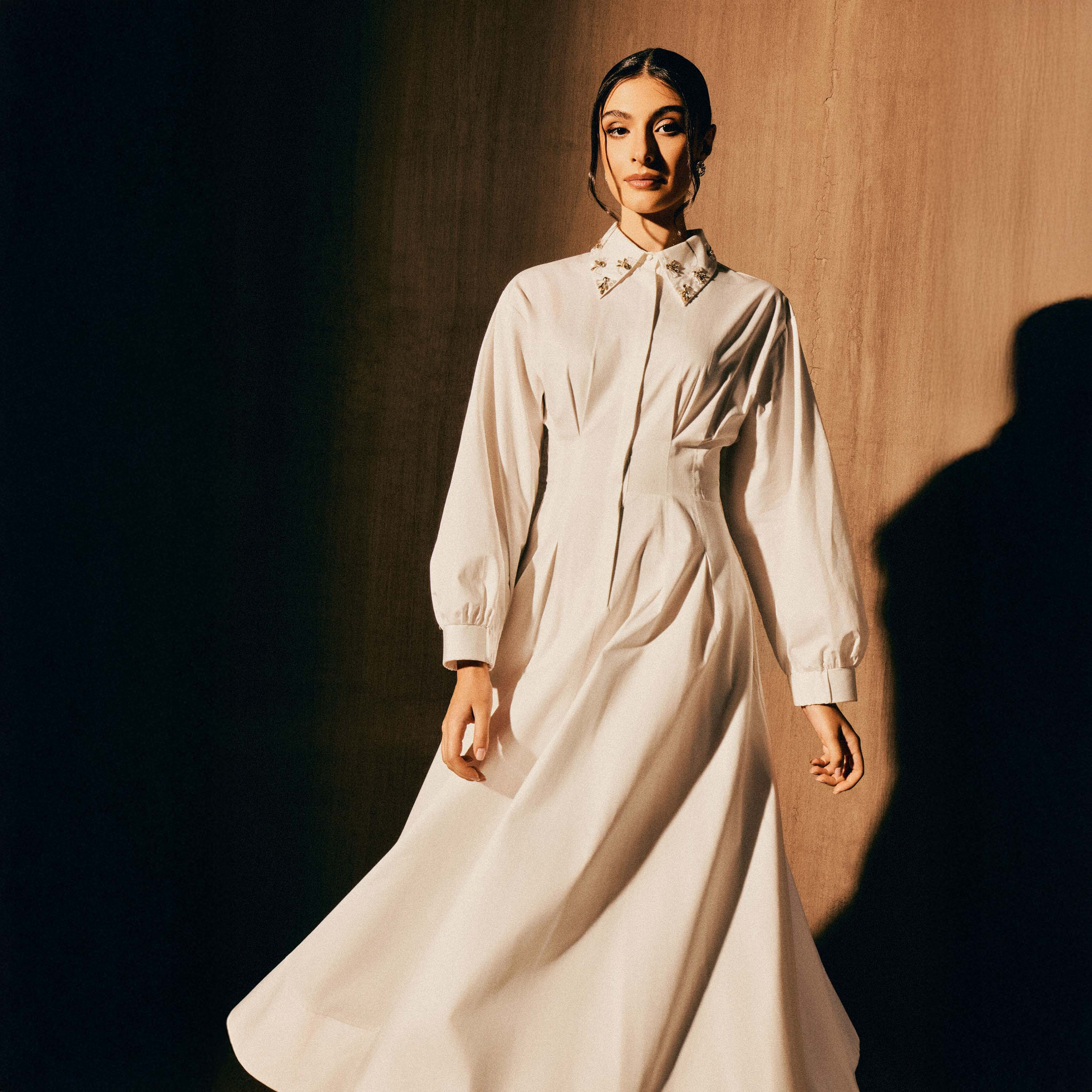 Iconic Pintuck Shirt Women Dress with Embellished Collar-women-clothing-dresses-image-1