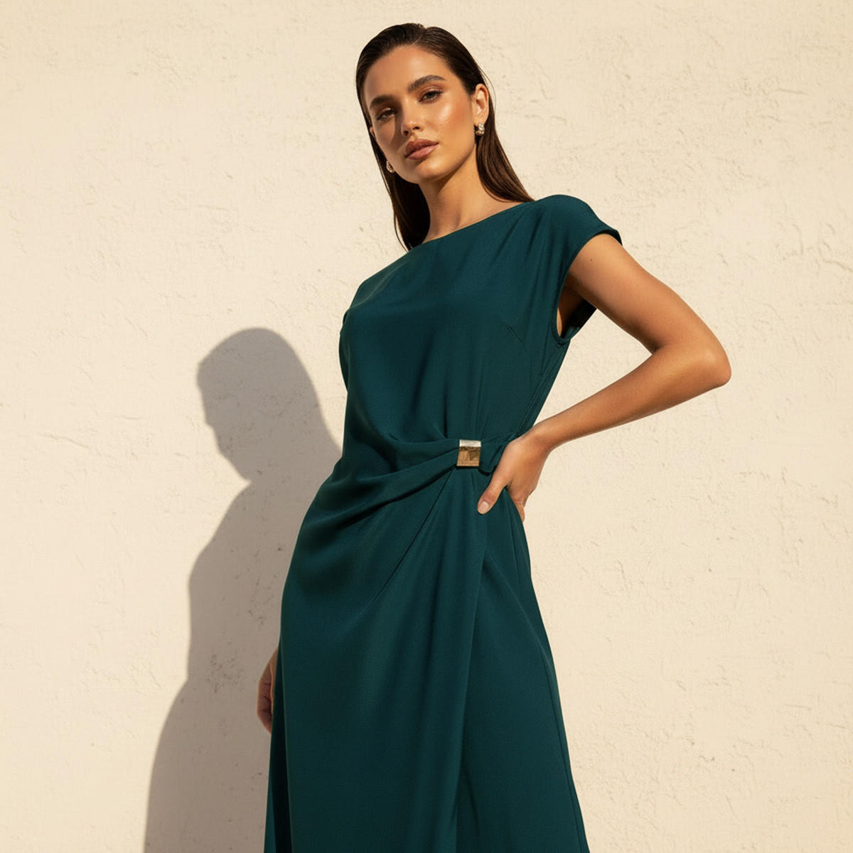 Iconic Midi Dress with Ruched Detail-women-clothing-dresses-image-5