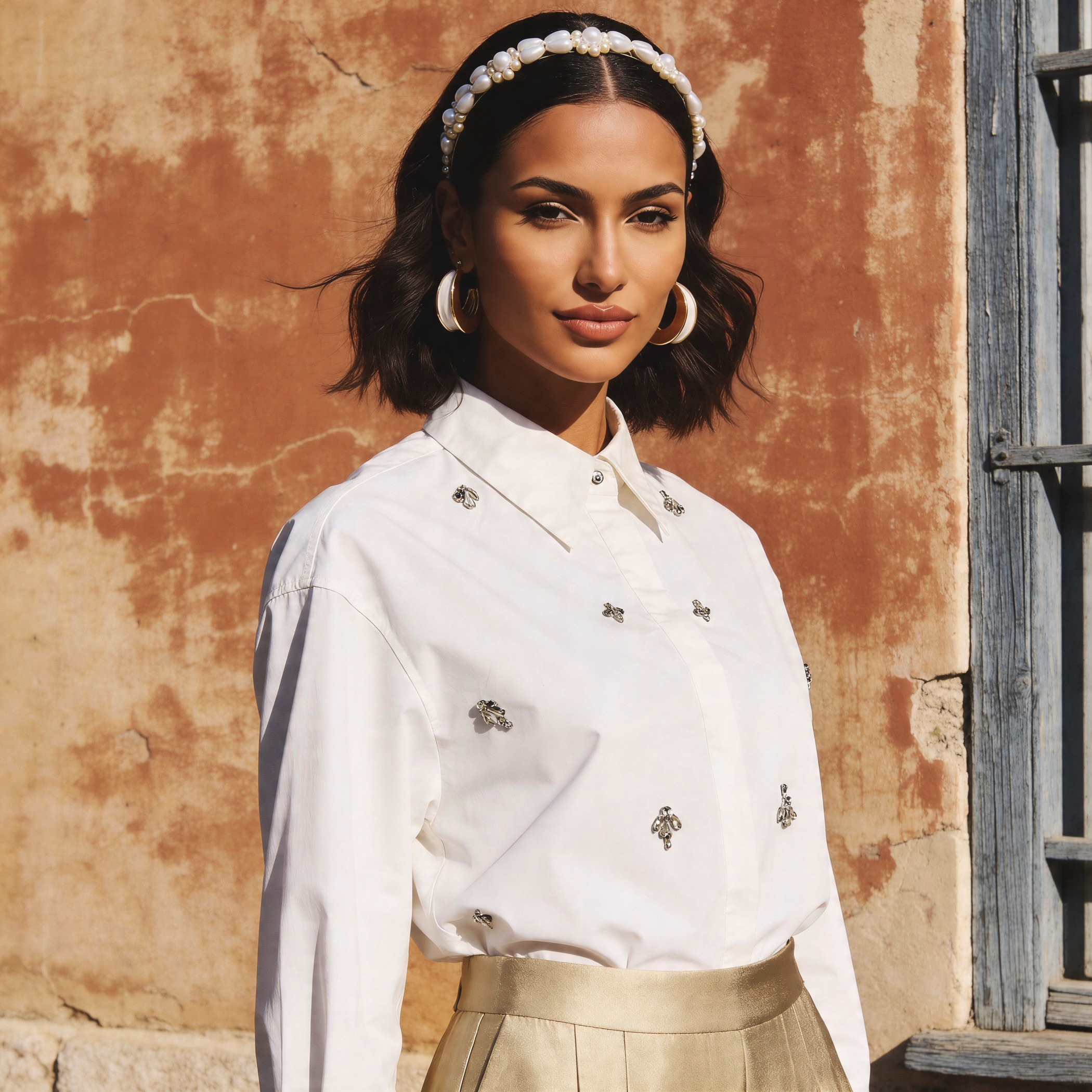 قميص قطن بقصة مريحة وتزيينات حجر من أيكونيك-women-clothing-shirtsandblouses-shirts-image-1