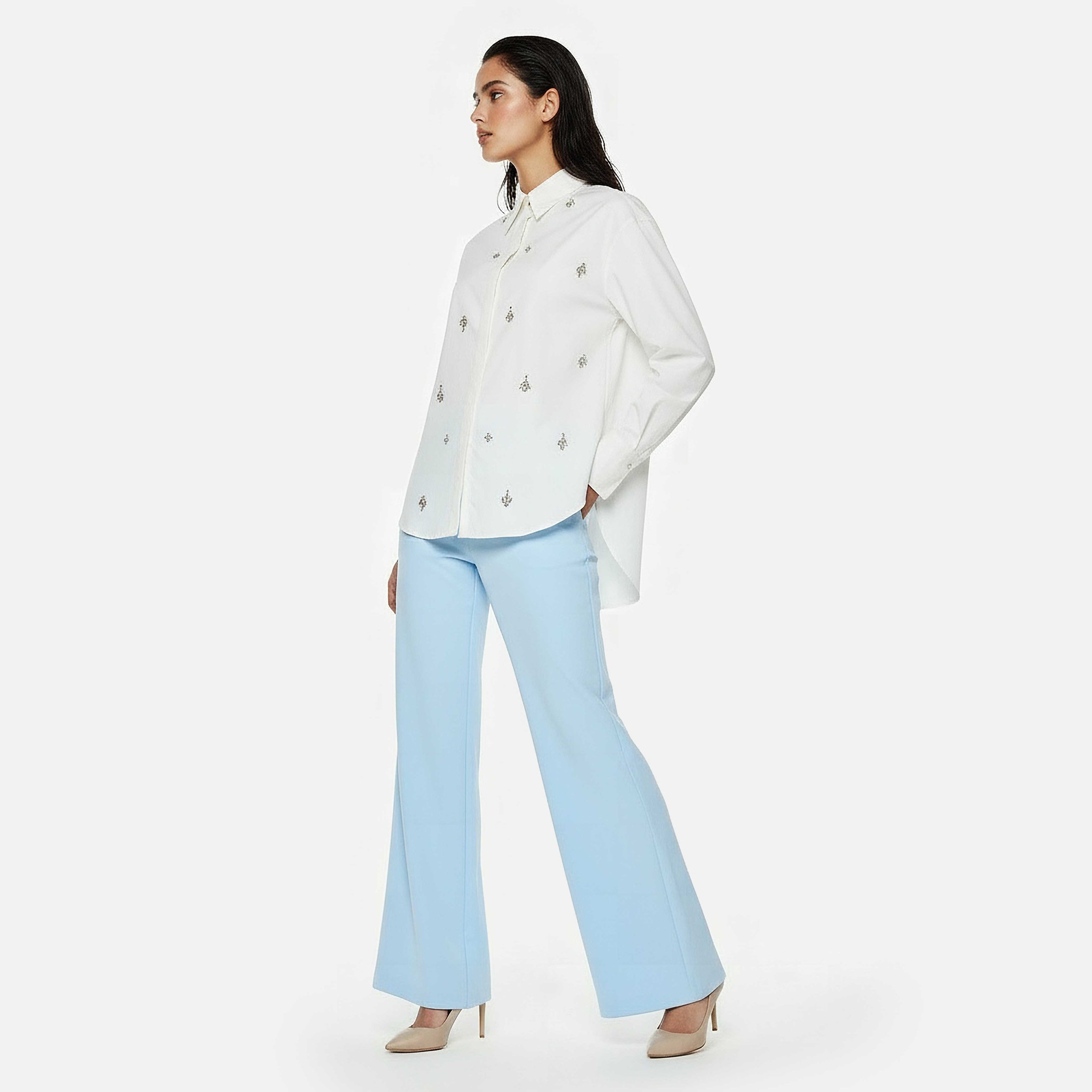 قميص قطن بقصة مريحة وتزيينات حجر من أيكونيك-women-clothing-shirtsandblouses-shirts-image-3