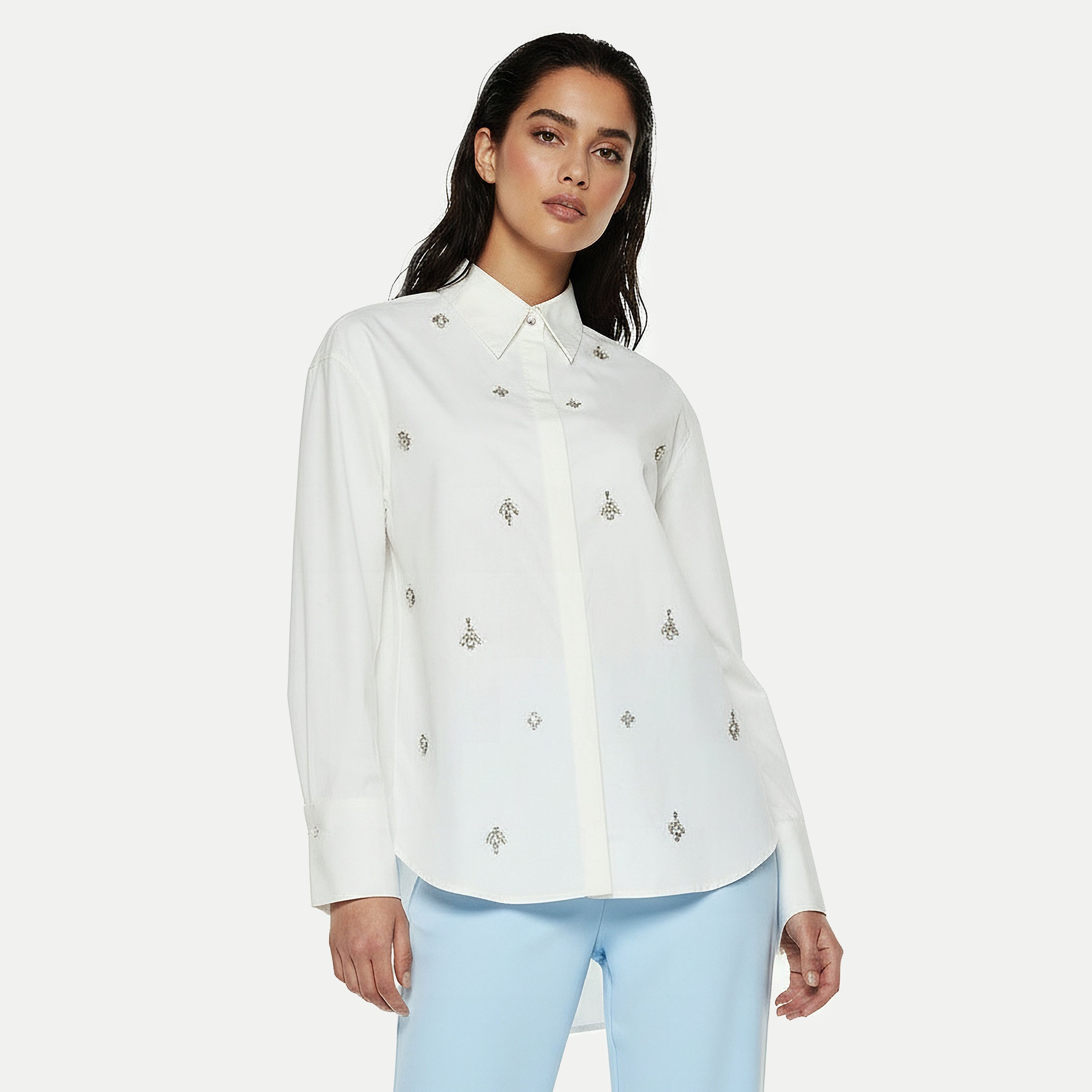 قميص قطن بقصة مريحة وتزيينات حجر من أيكونيك-women-clothing-shirtsandblouses-shirts-image-5