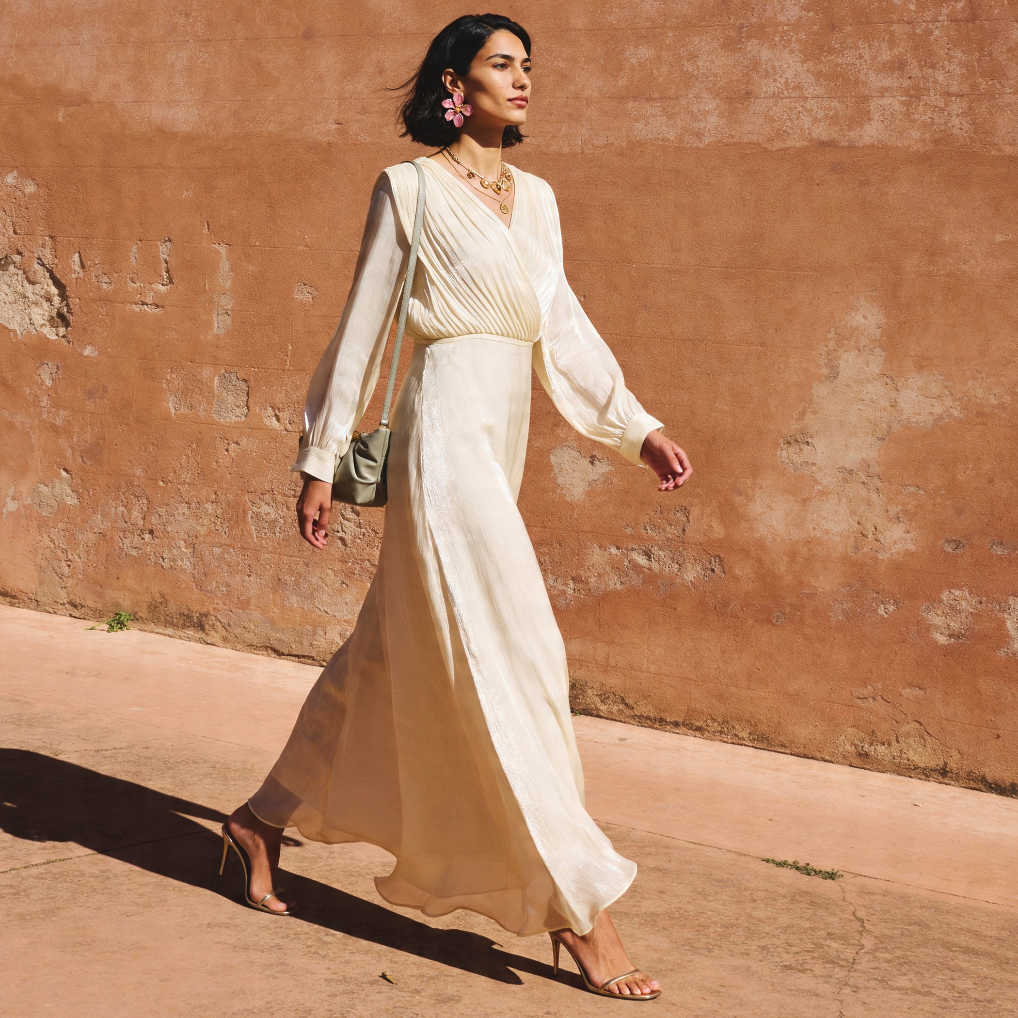 Iconic A-line Pleated Maxi Dress with Fluid Sleeves-women-clothing-dresses-image-1