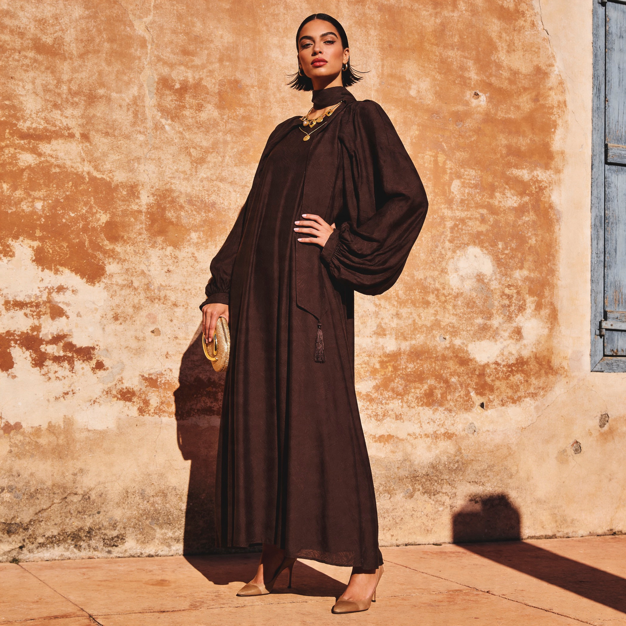 Iconic A-line Maxi Dress with Volume Sleeves-women-clothing-dresses-image-1