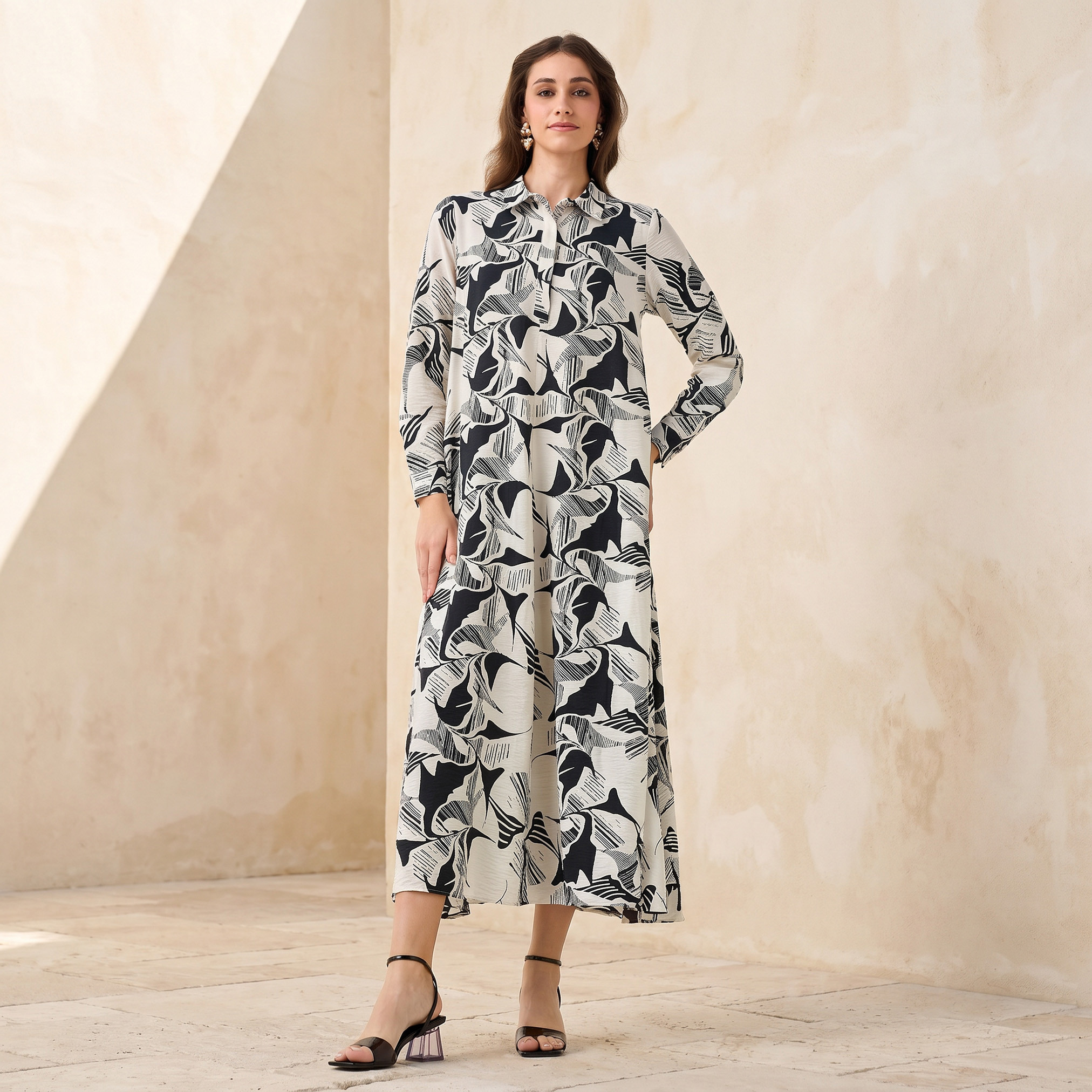 Iconic Printed Women Shirt Dress with Concealed Placket-women-clothing-dresses-image-1