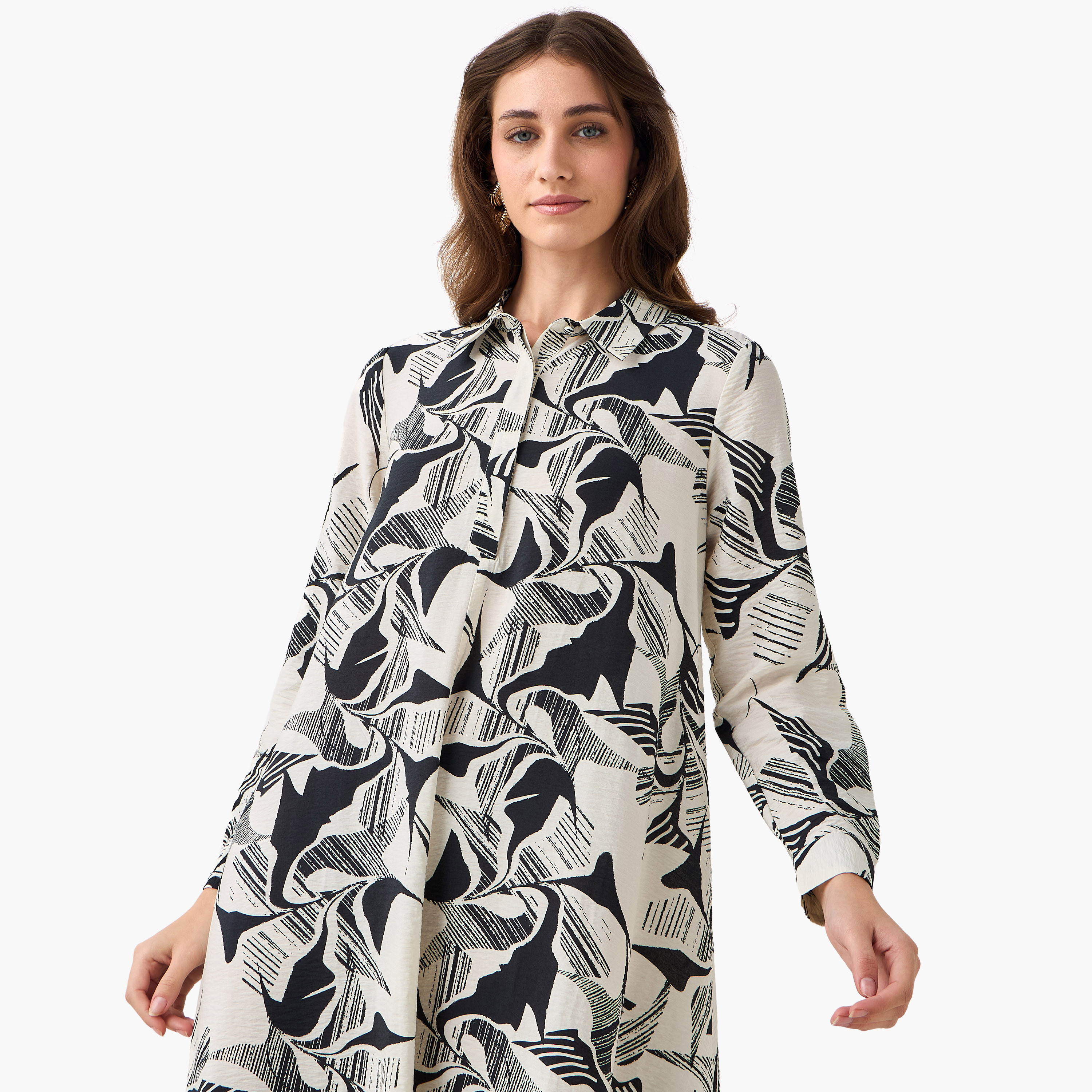 Iconic Printed Women Shirt Dress with Concealed Placket-women-clothing-dresses-image-5