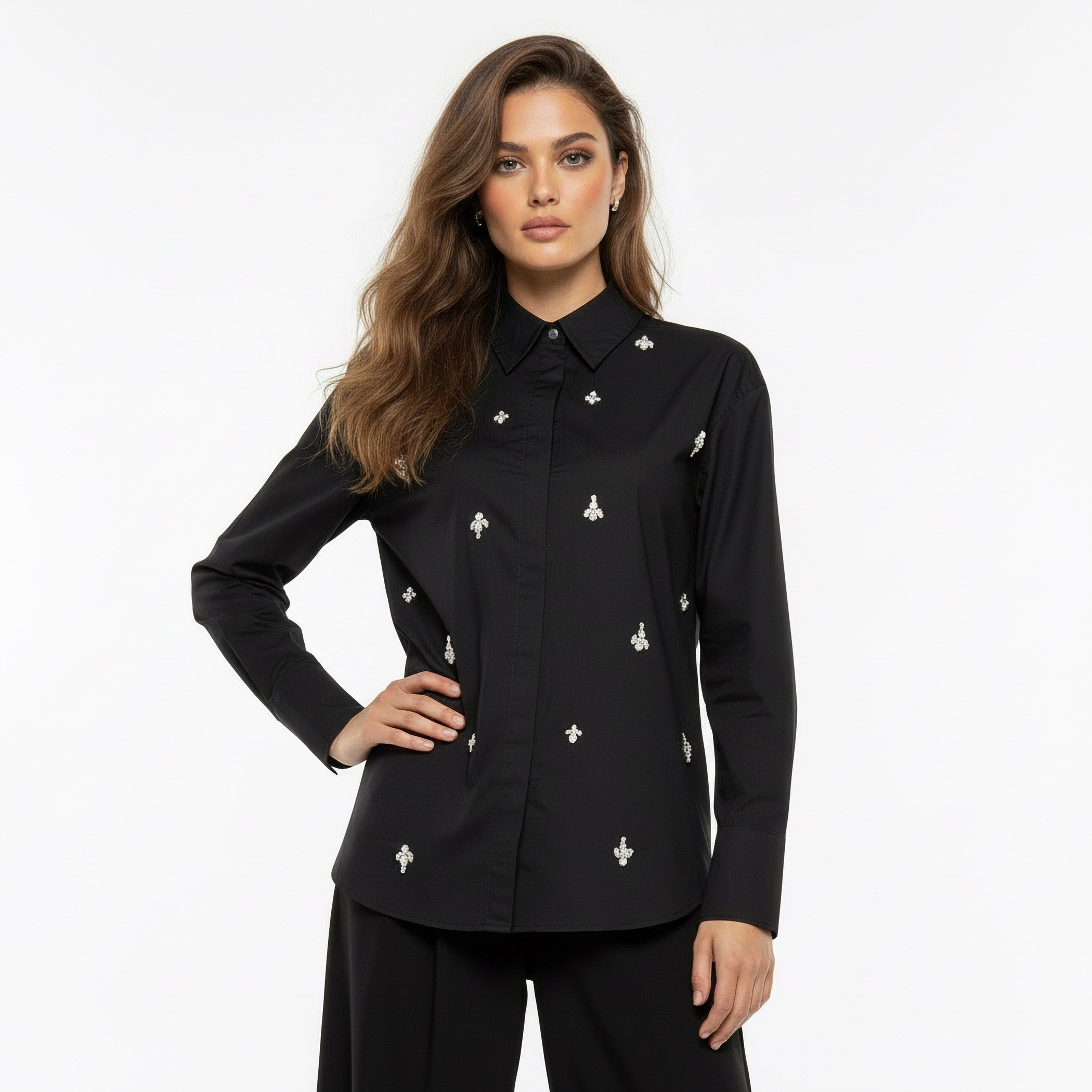 Iconic Relaxed Fit Cotton Shirt with Stone Embellishment-women-clothing-shirtsandblouses-shirts-image-5