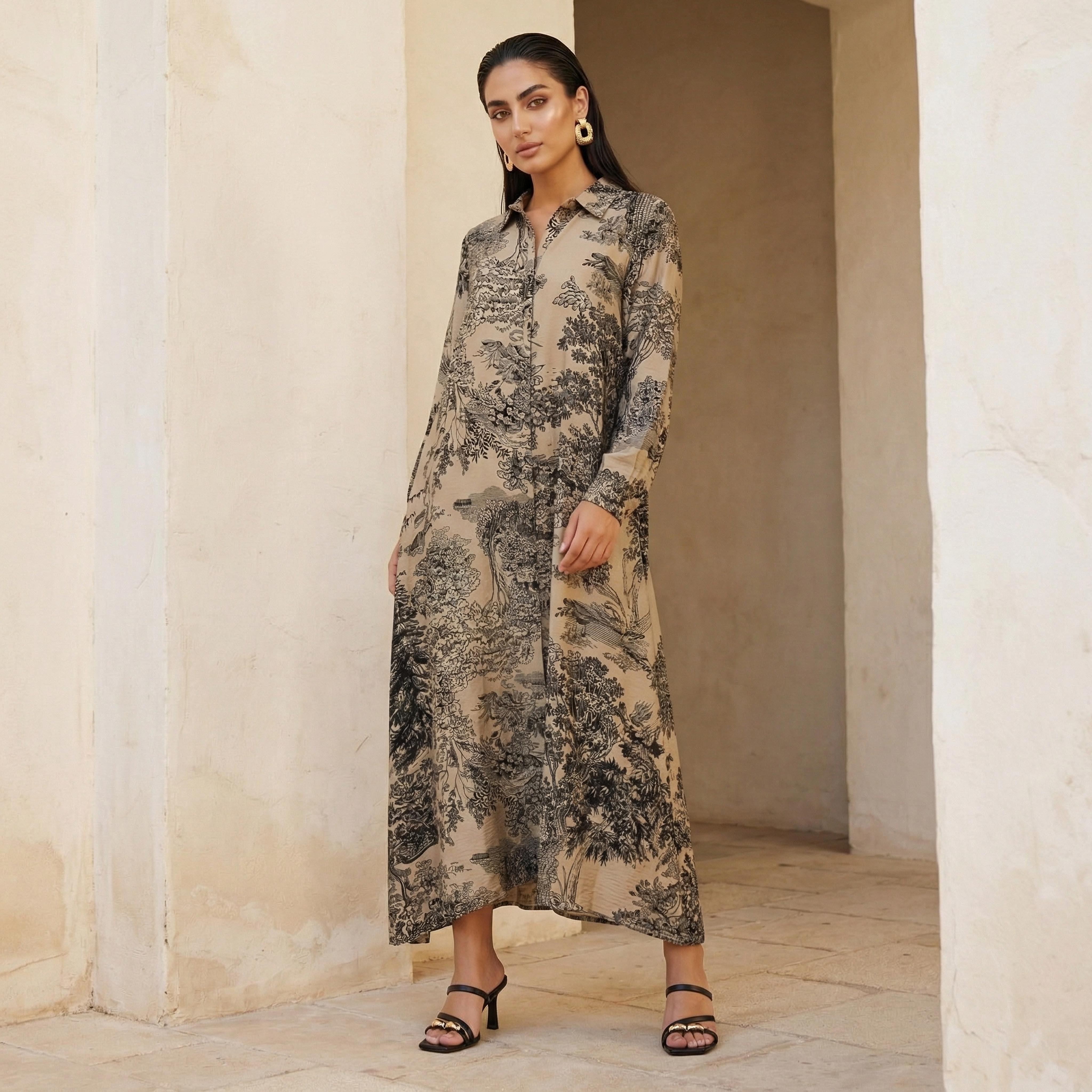 Iconic Printed A-line Women Dress with Concealed Placket-women-clothing-dresses-image-1