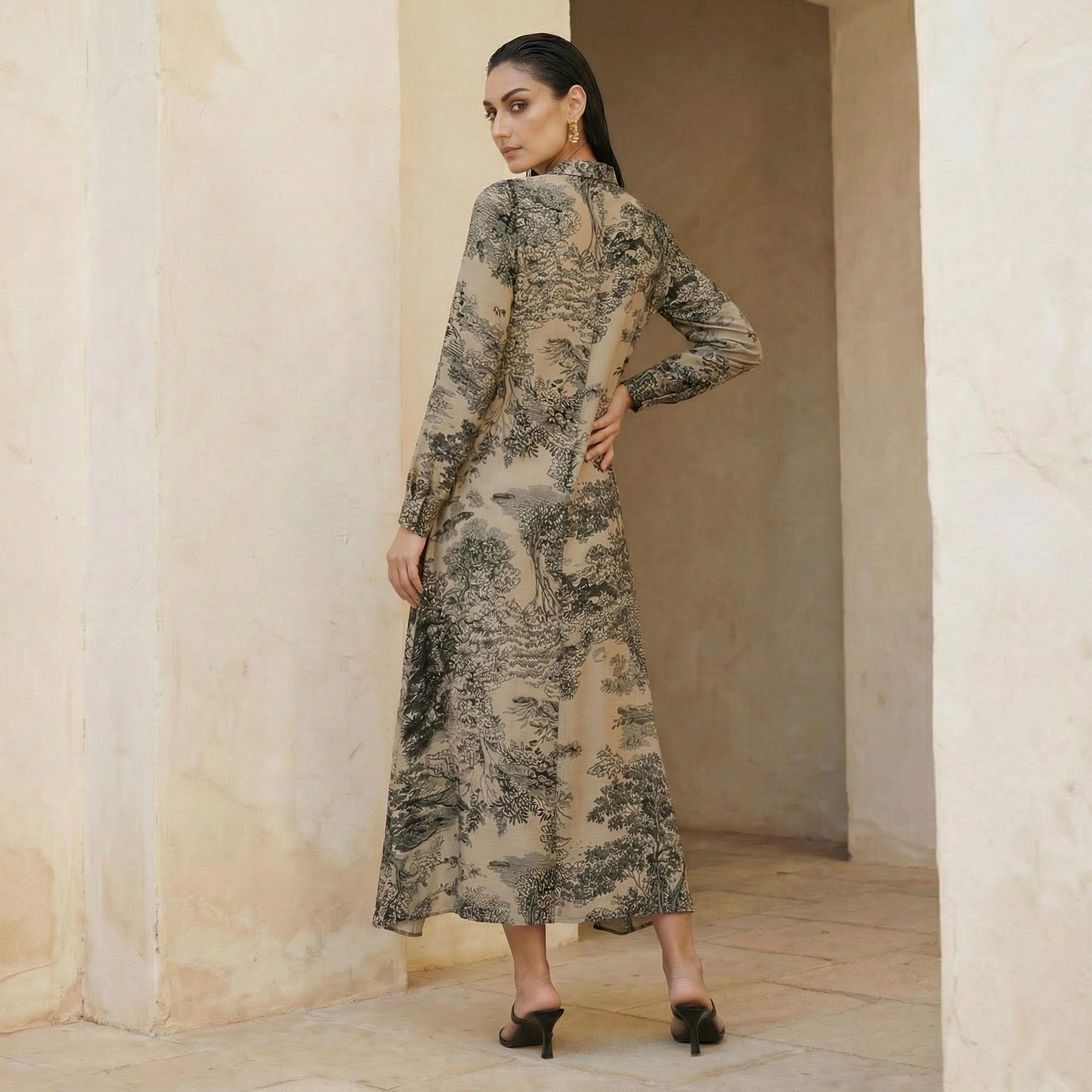 Iconic Printed A-line Women Dress with Concealed Placket-women-clothing-dresses-image-4