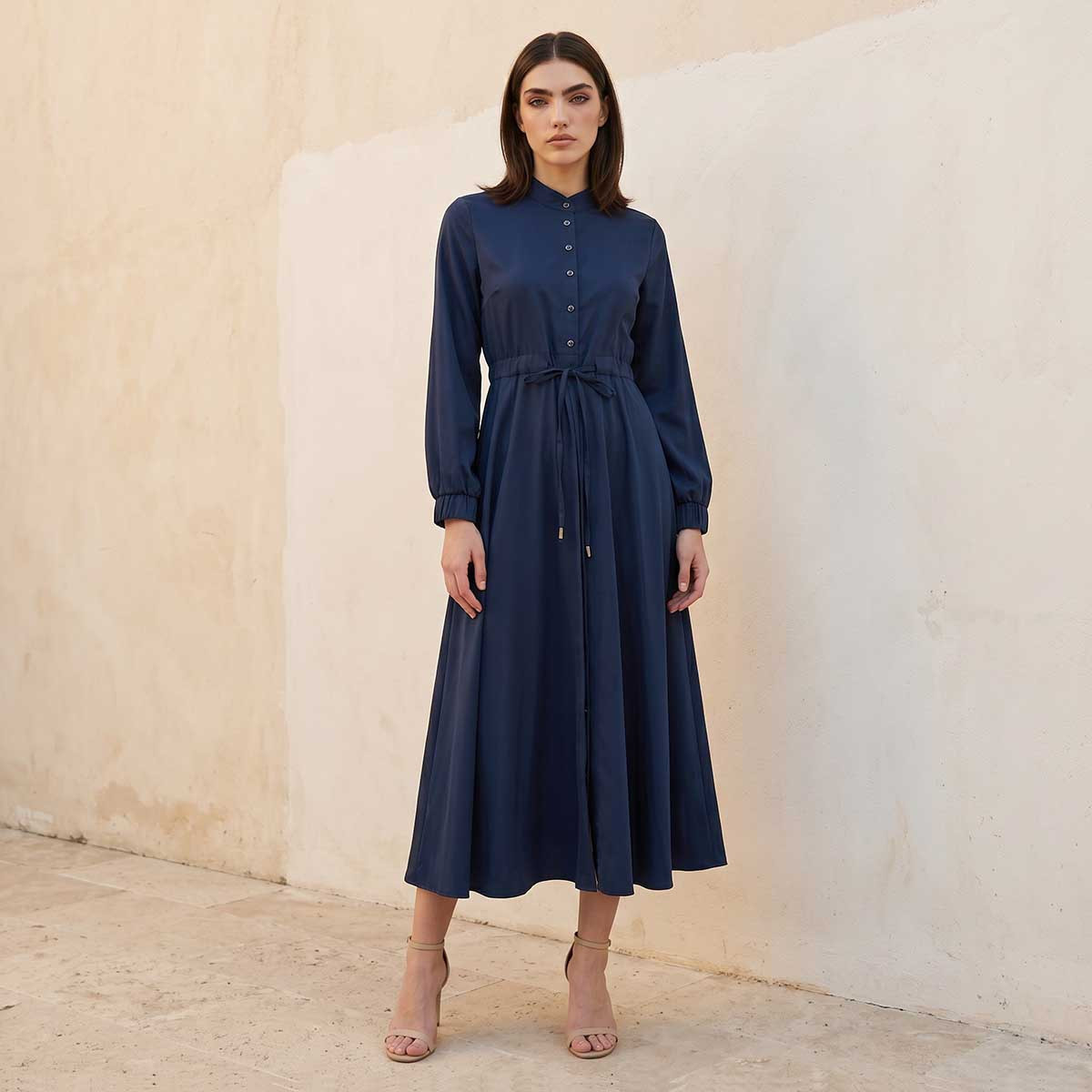 Iconic Midi Shirt Dress with Drawstring Waist-women-clothing-dresses-image-1