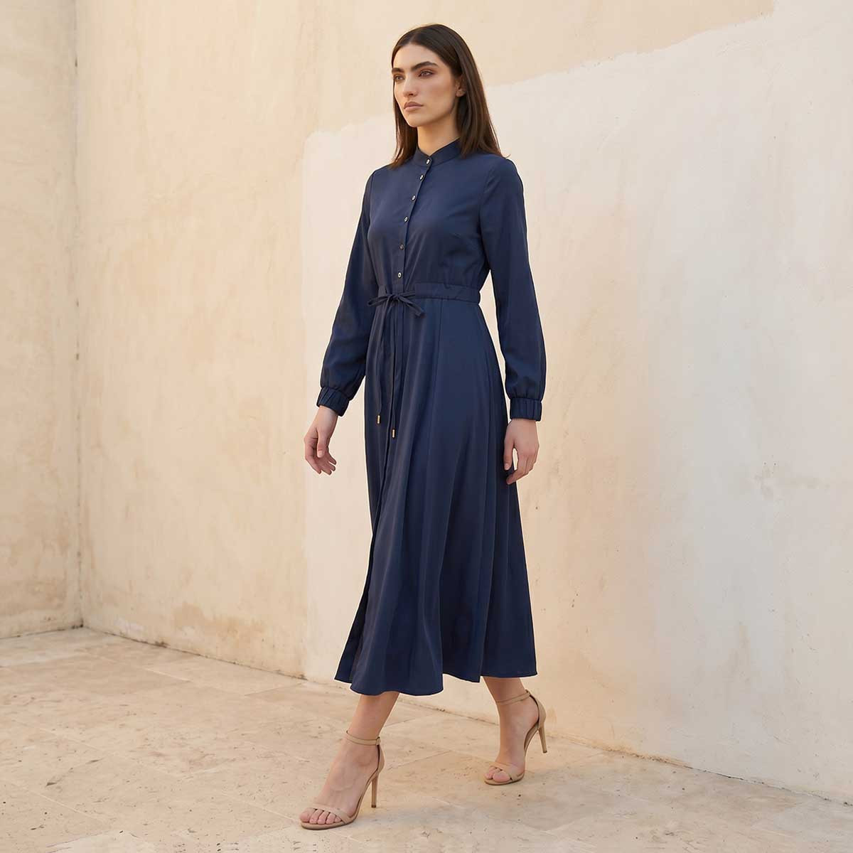 Iconic Midi Shirt Dress with Drawstring Waist-women-clothing-dresses-image-3