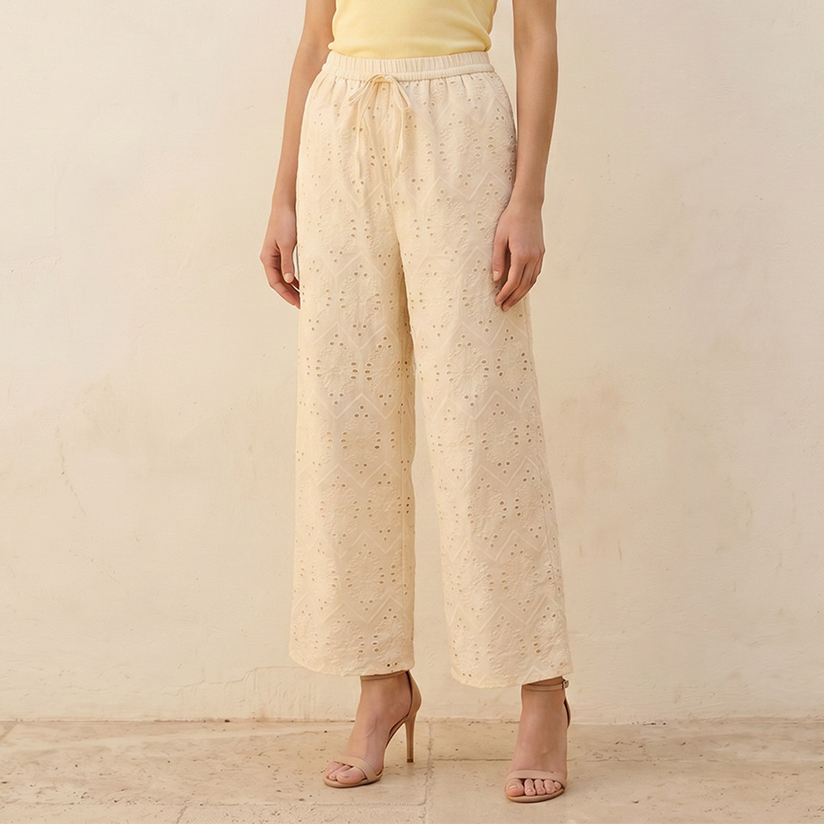 Iconic Elasticated Waist Embroidered Cotton Wide Leg Pants-women-clothing-bottoms-trousers-image-1
