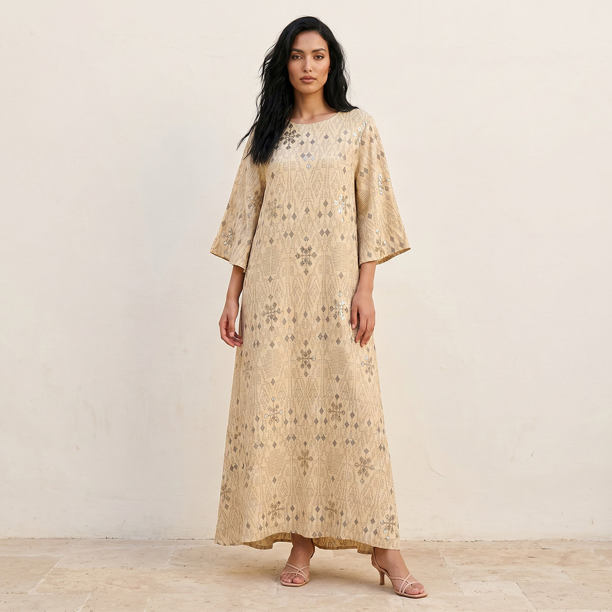 Iconic A-line Maxi Length Dress with Embroidered Design-women-clothing-dresses-image-1