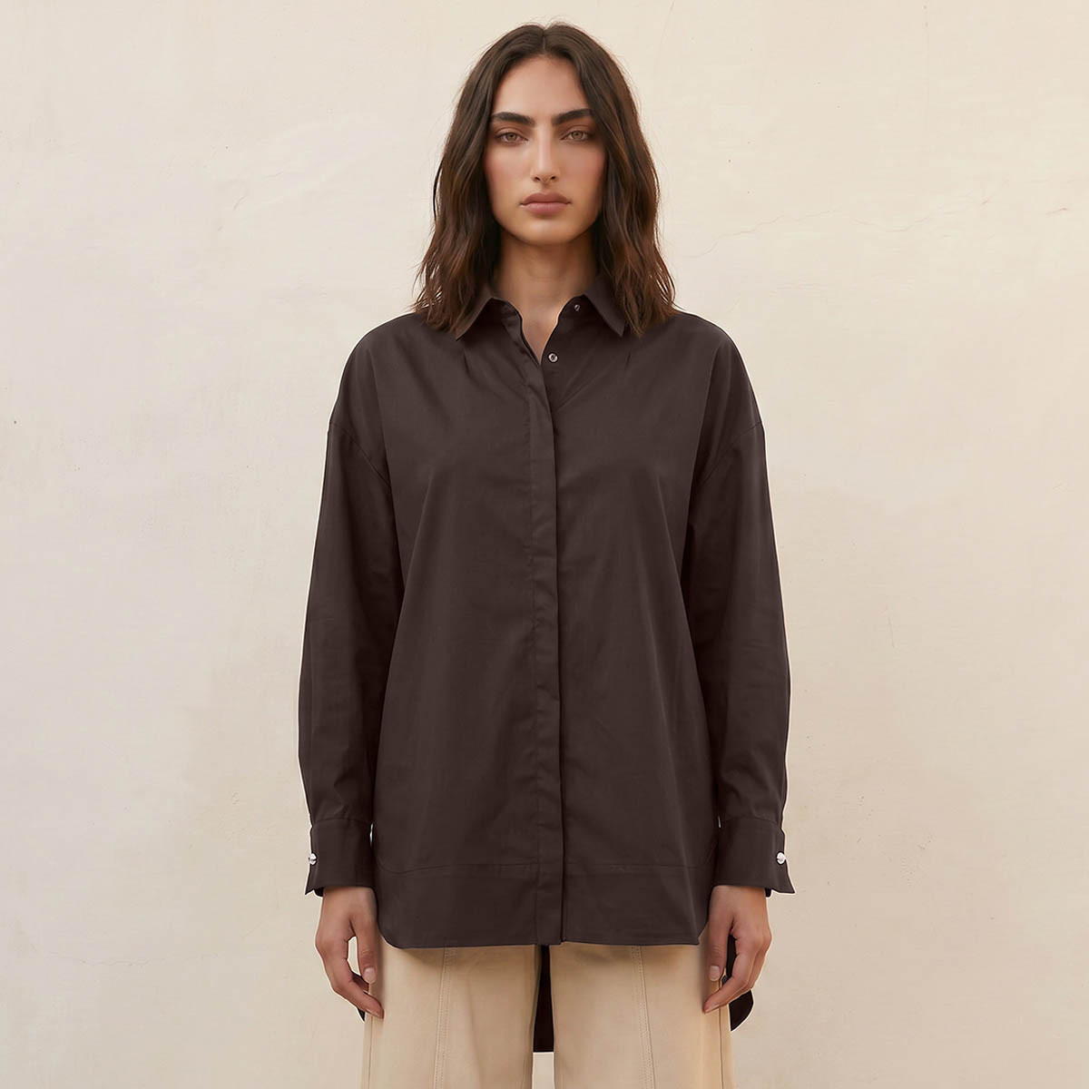 Iconic Poplin Relaxed Fit Shirt with High-Low Hem-women-clothing-shirtsandblouses-shirts-image-1
