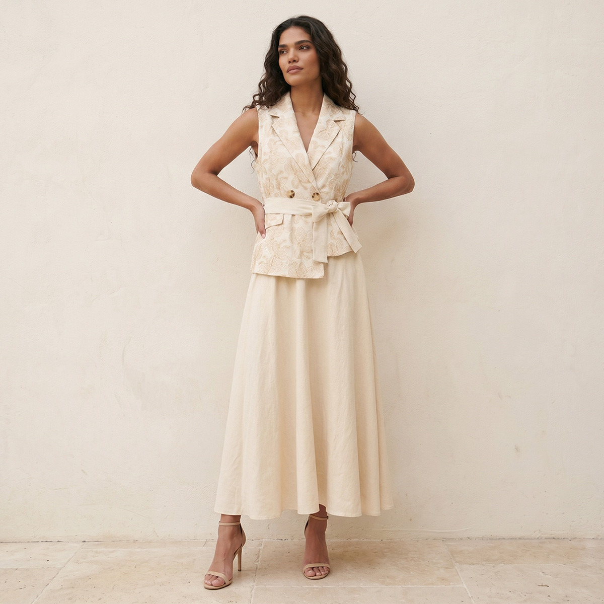 Splash Iconic A-line Linen Blend Dress with Embroidery-women-clothing-dresses-image-1