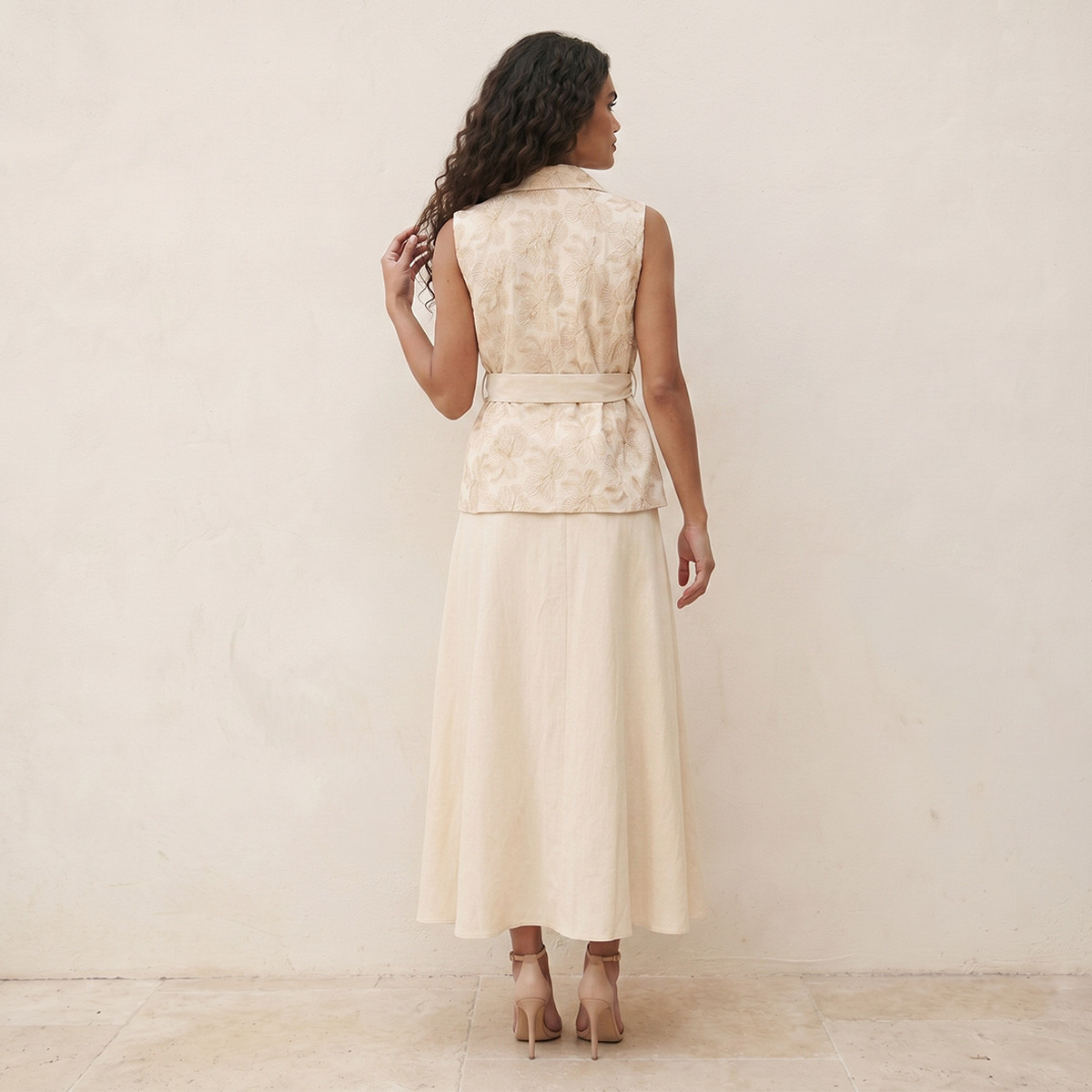 Splash Iconic A-line Linen Blend Dress with Embroidery-women-clothing-dresses-image-3