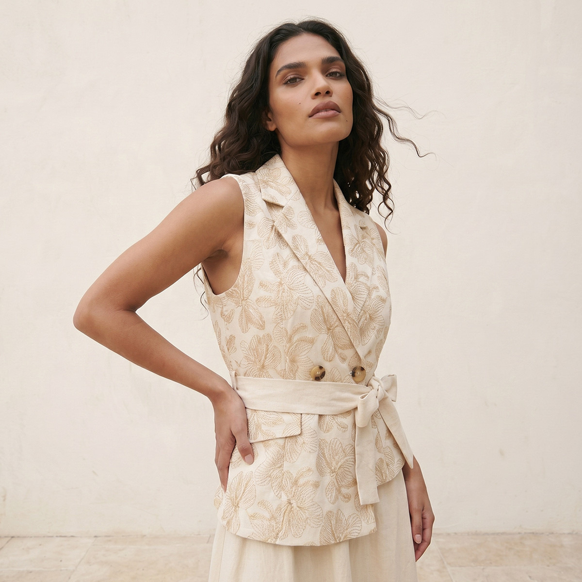 Splash Iconic A-line Linen Blend Dress with Embroidery-women-clothing-dresses-image-4