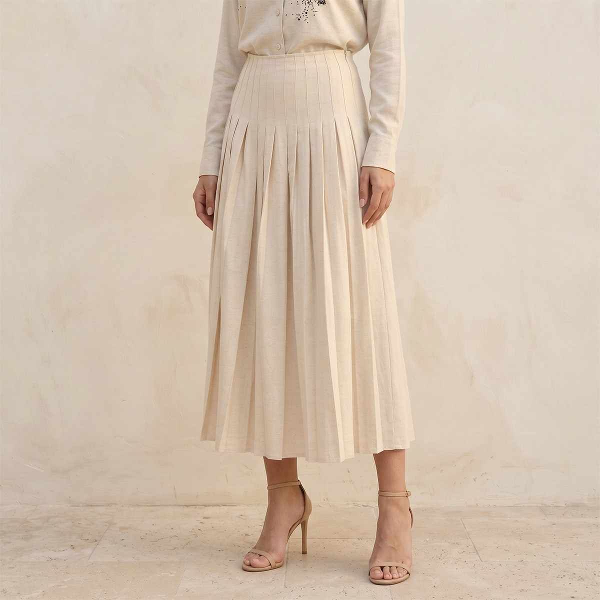 Iconic Midi Knife Pleat Skirt Zip Closure-women-clothing-skirts-image-1
