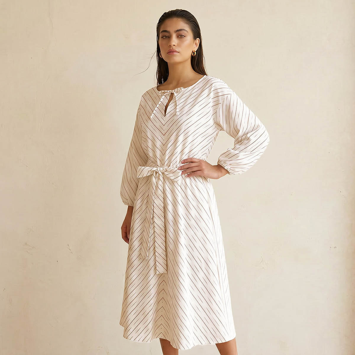 Iconic Striped Women Dress with Keyhole Neck-women-clothing-dresses-image-1