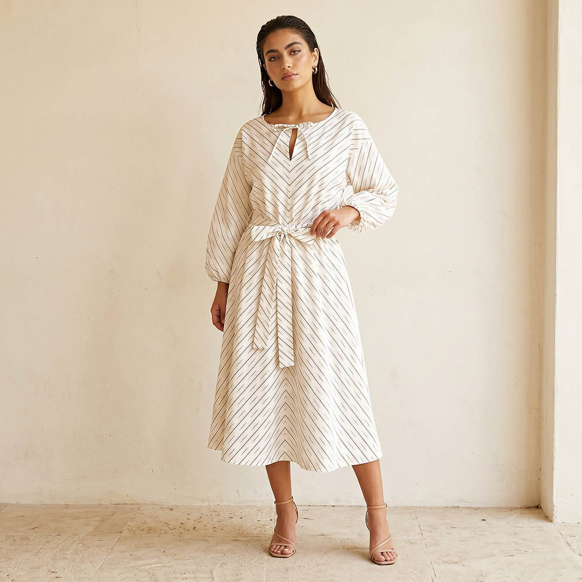 Iconic Striped Women Dress with Keyhole Neck-women-clothing-dresses-image-3