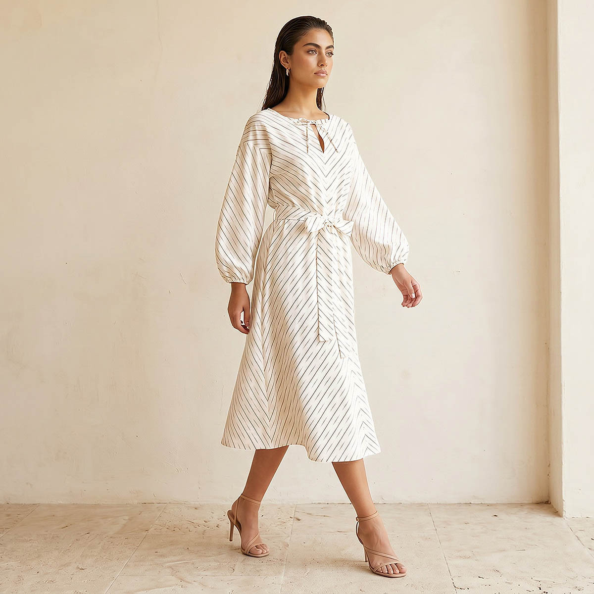 Iconic Striped Women Dress with Keyhole Neck-women-clothing-dresses-image-5