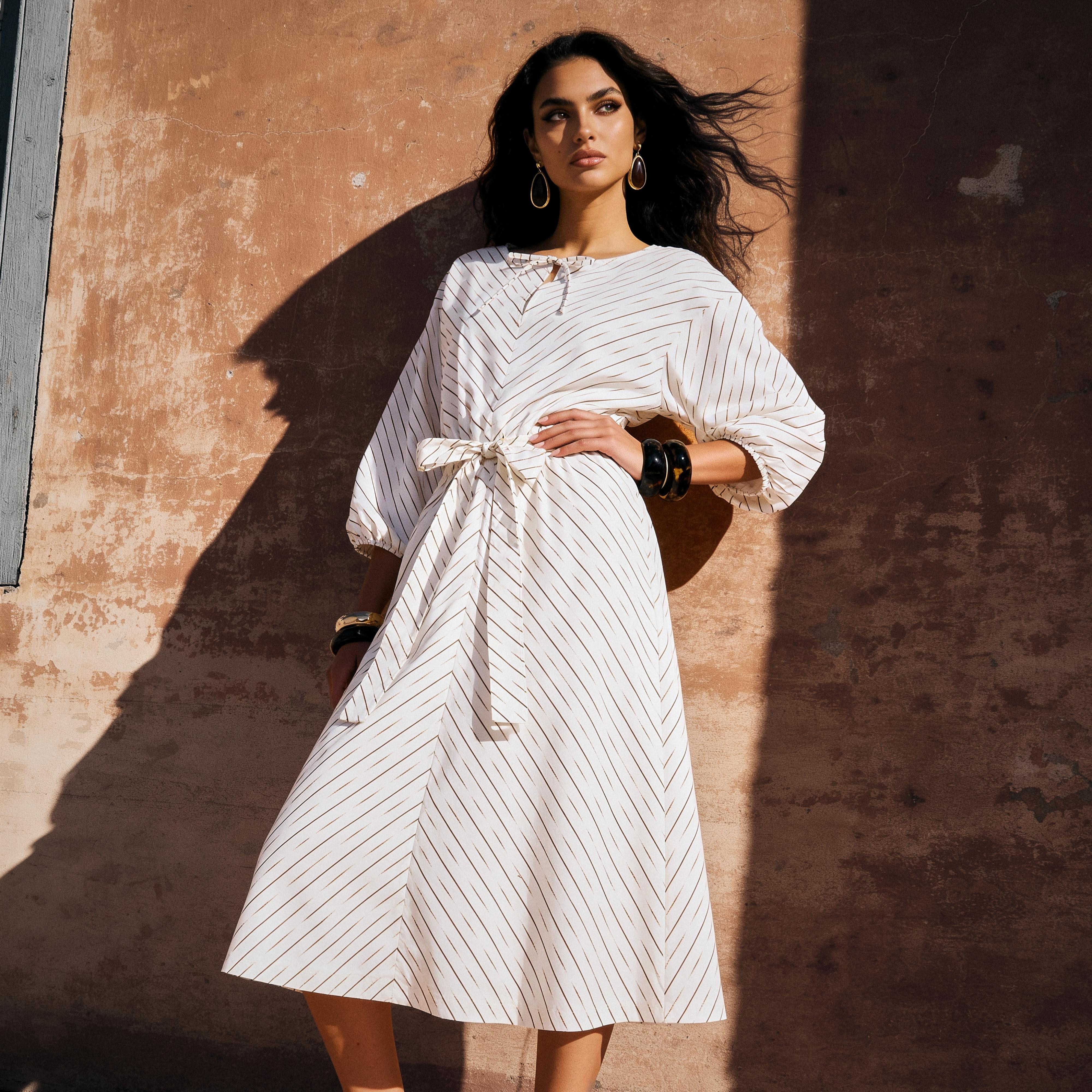 Splash Iconic Striped Dress with Keyhole Neck-women-clothing-dresses-image-1