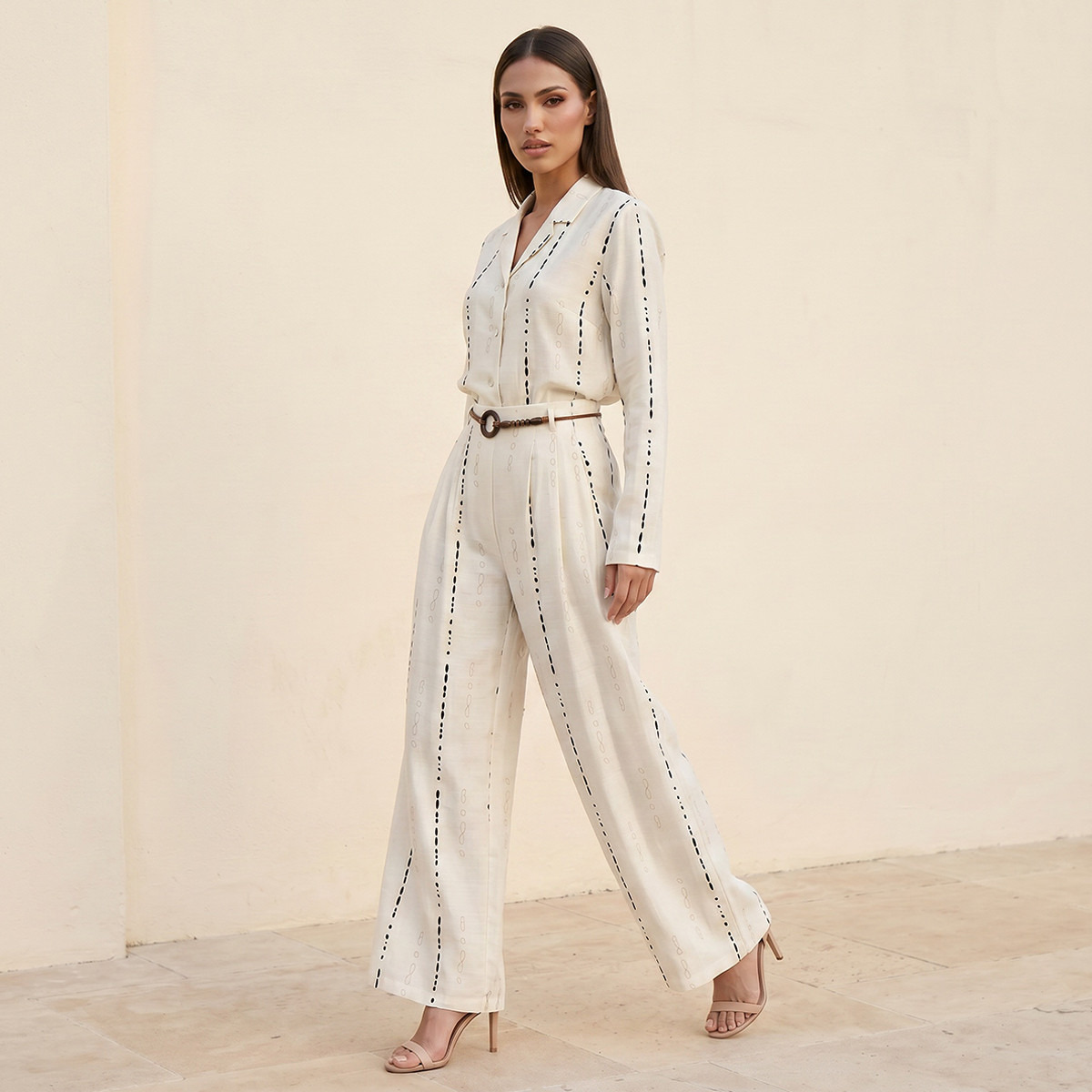 بنطلون واسع الساق بنقوش عصرية وحزام خصر من سبلاش آيكونيك-women-clothing-trousers-image-5
