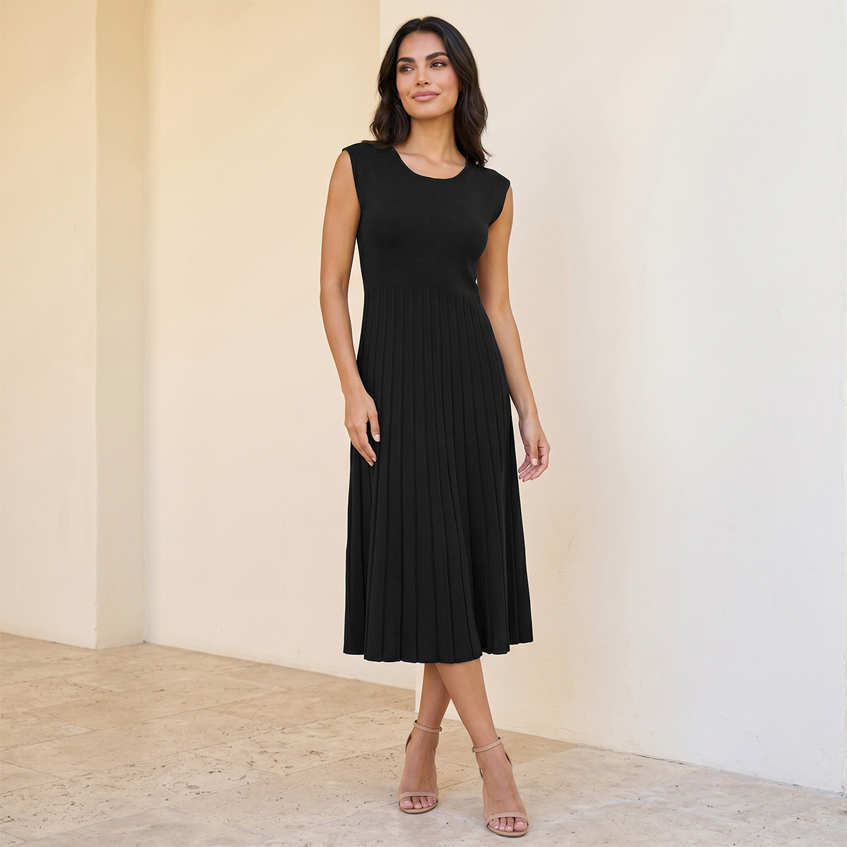 فستان ميدي إيه لاين بكسرات من سبلاش آيكونيك-women-clothing-dresses-image-1