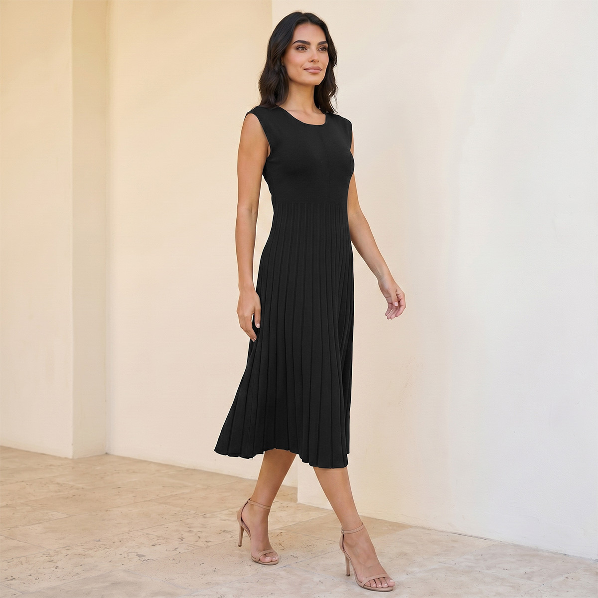 فستان ميدي إيه لاين بكسرات من سبلاش آيكونيك-women-clothing-dresses-image-3