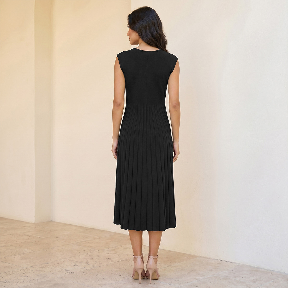 فستان ميدي إيه لاين بكسرات من سبلاش آيكونيك-women-clothing-dresses-image-4