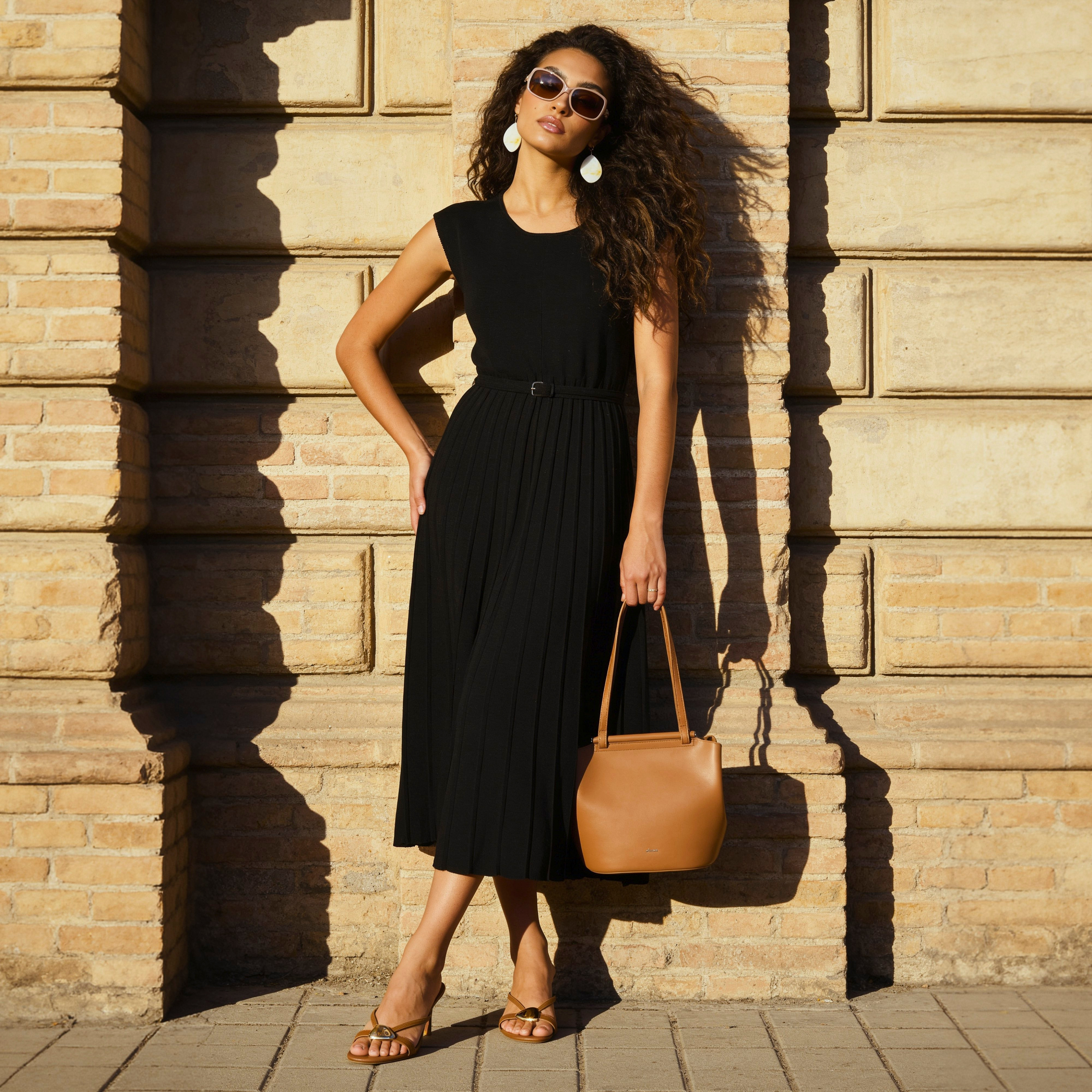 فستان ميدي إيه لاين بكسرات من سبلاش آيكونيك-women-clothing-dresses-image-1
