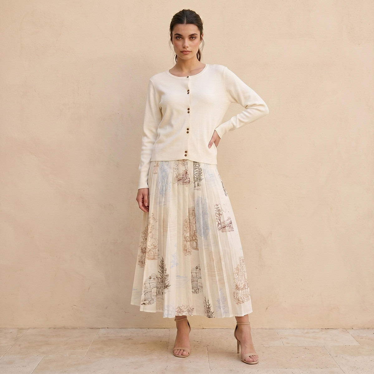 تنورة ميدي بكسرات وطبعات بانوراما مدينة من سبلَاش-women-clothing-skirts-image-3