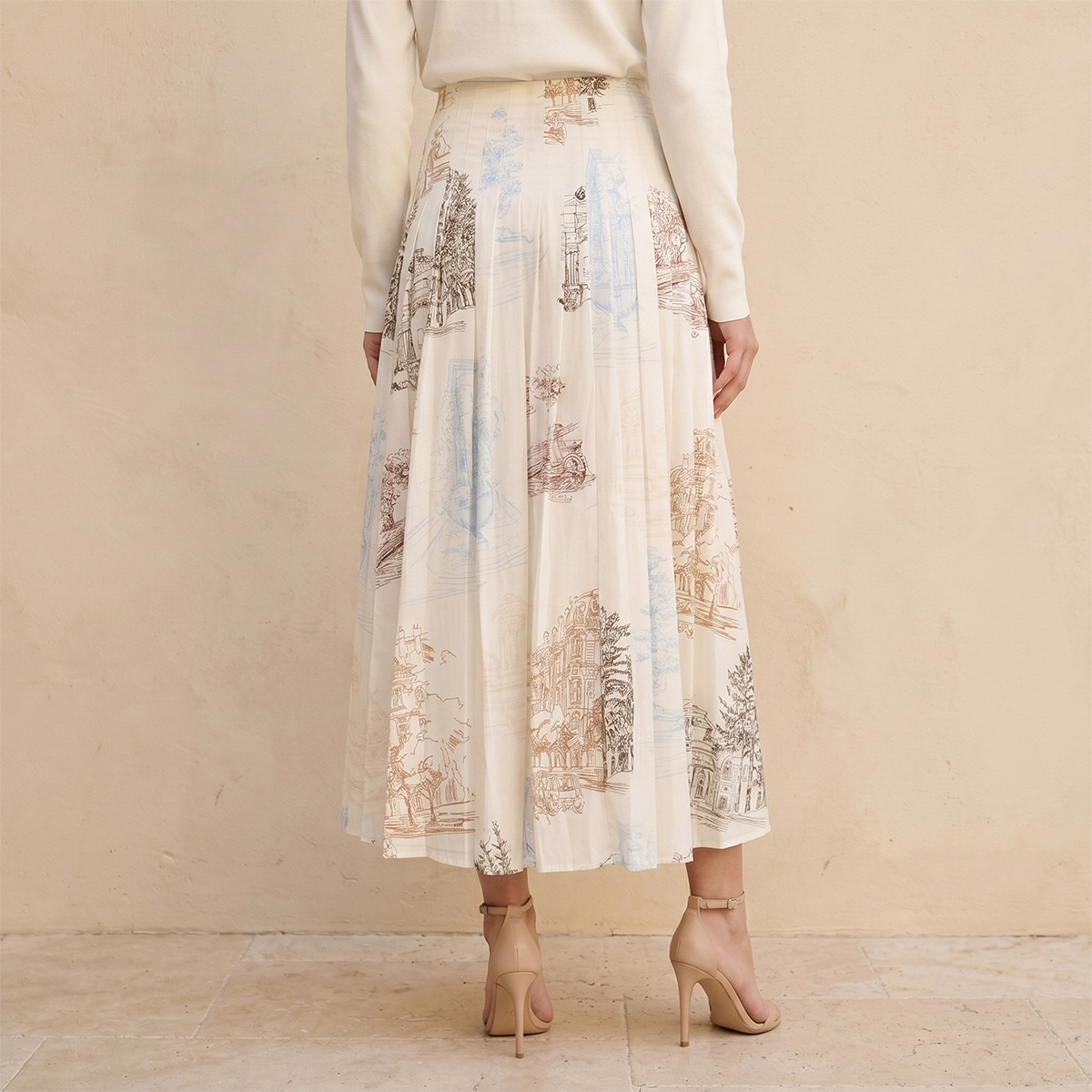 تنورة ميدي بكسرات وطبعات بانوراما مدينة من سبلَاش-women-clothing-skirts-image-4