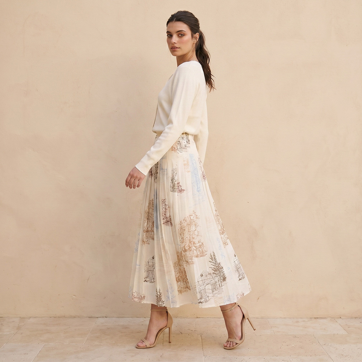 تنورة ميدي بكسرات وطبعات بانوراما مدينة من سبلَاش-women-clothing-skirts-image-5