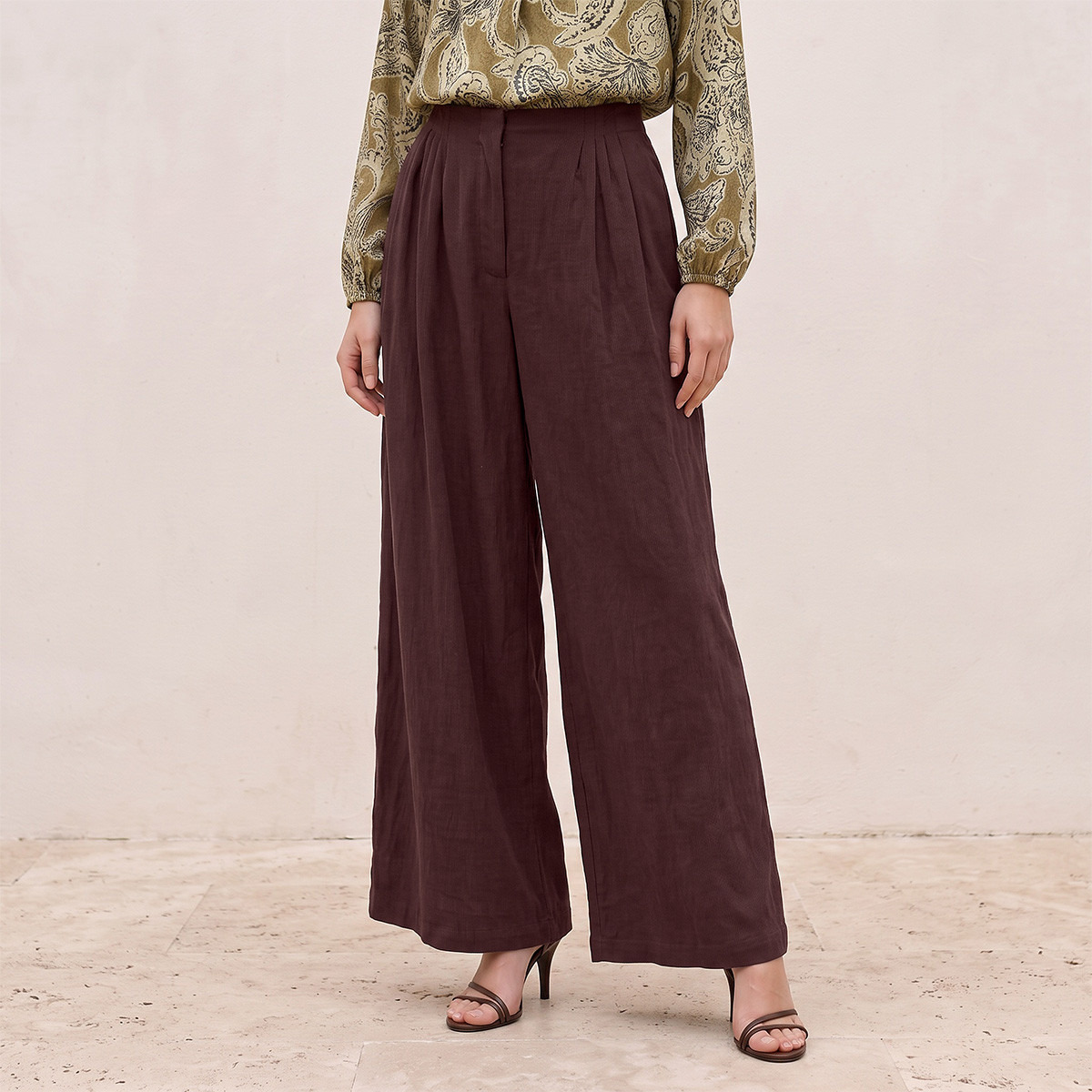 Splash Iconic Straight Fit Elastic Waist Textured Pants-women-clothing-trousers-image-1