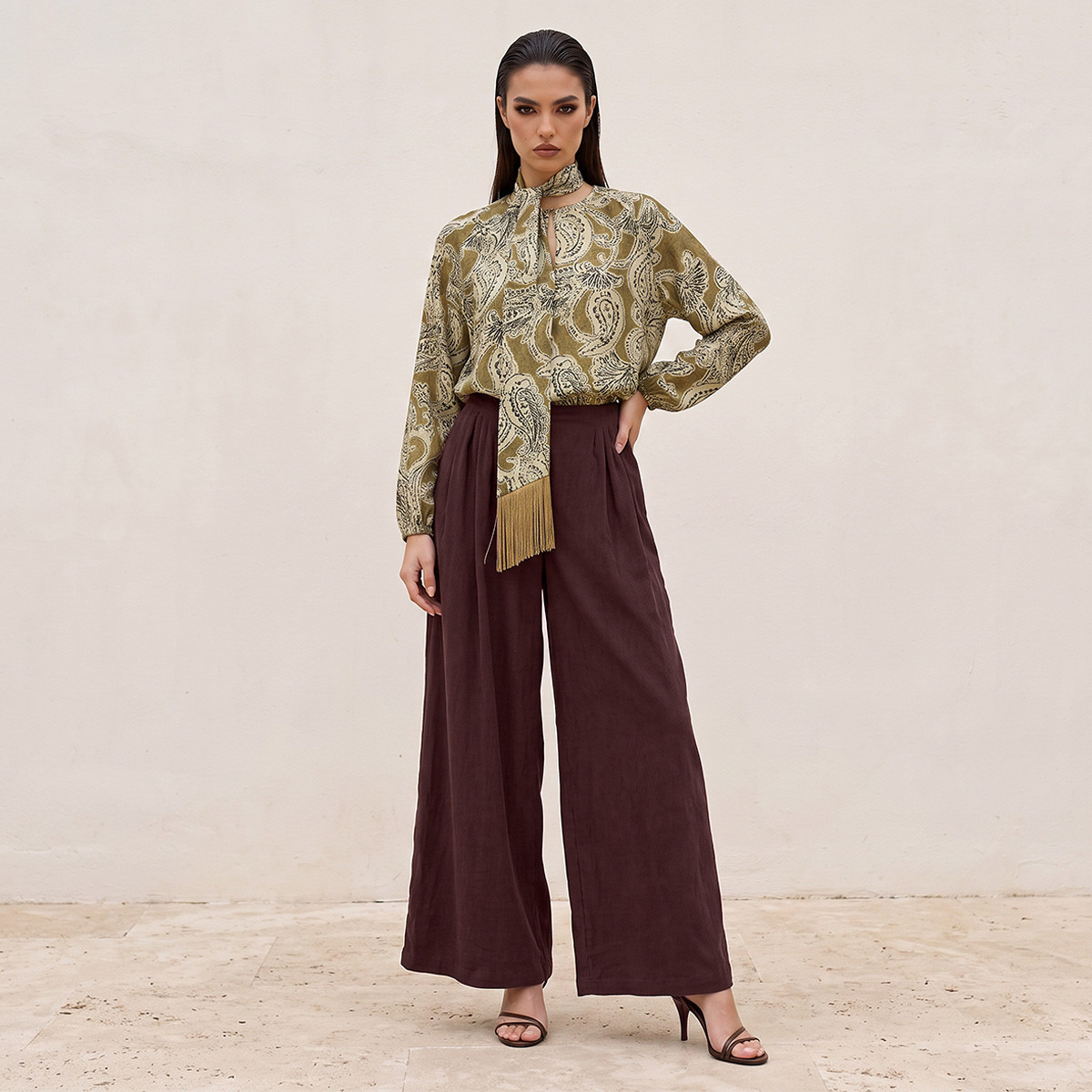 Splash Iconic Straight Fit Elastic Waist Textured Pants-women-clothing-trousers-image-2