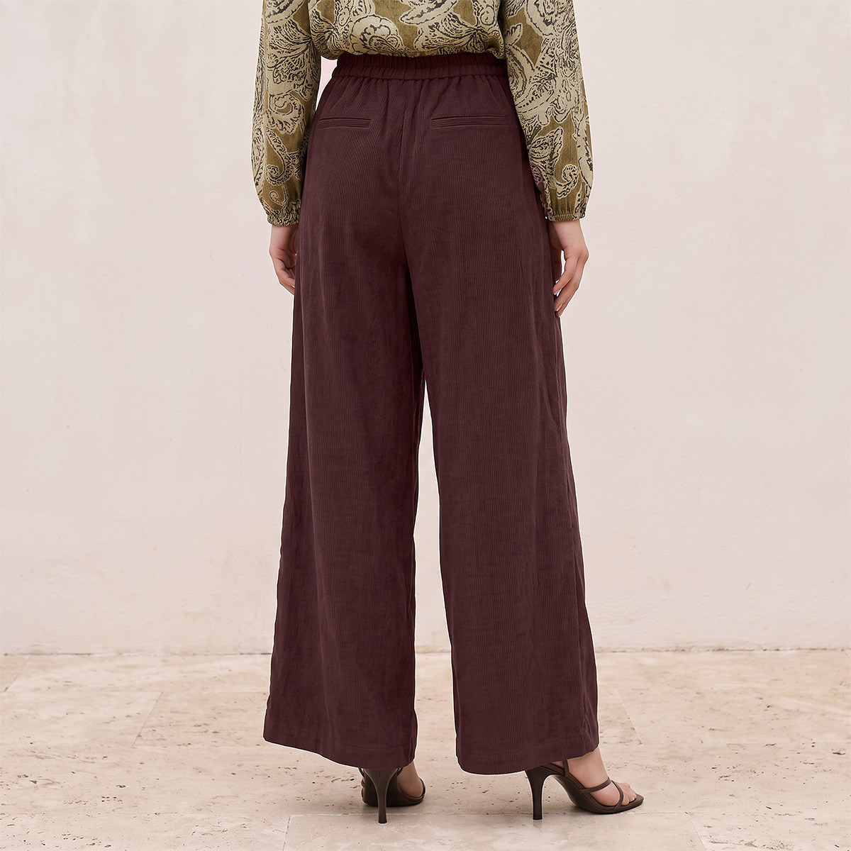 Splash Iconic Straight Fit Elastic Waist Textured Pants-women-clothing-trousers-image-3