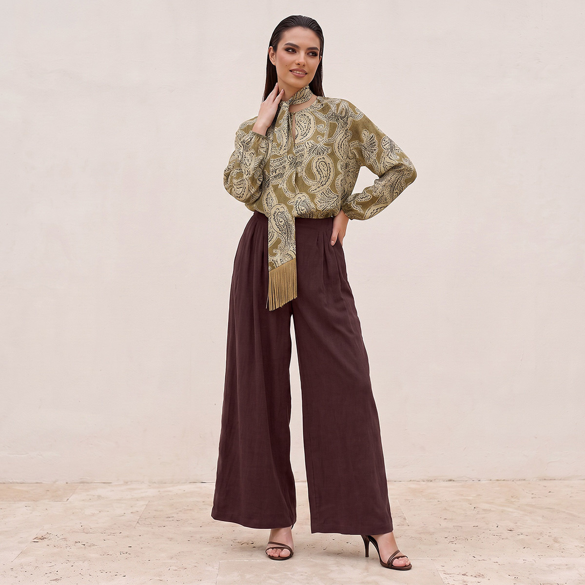 Splash Iconic Straight Fit Elastic Waist Textured Pants-women-clothing-trousers-image-4