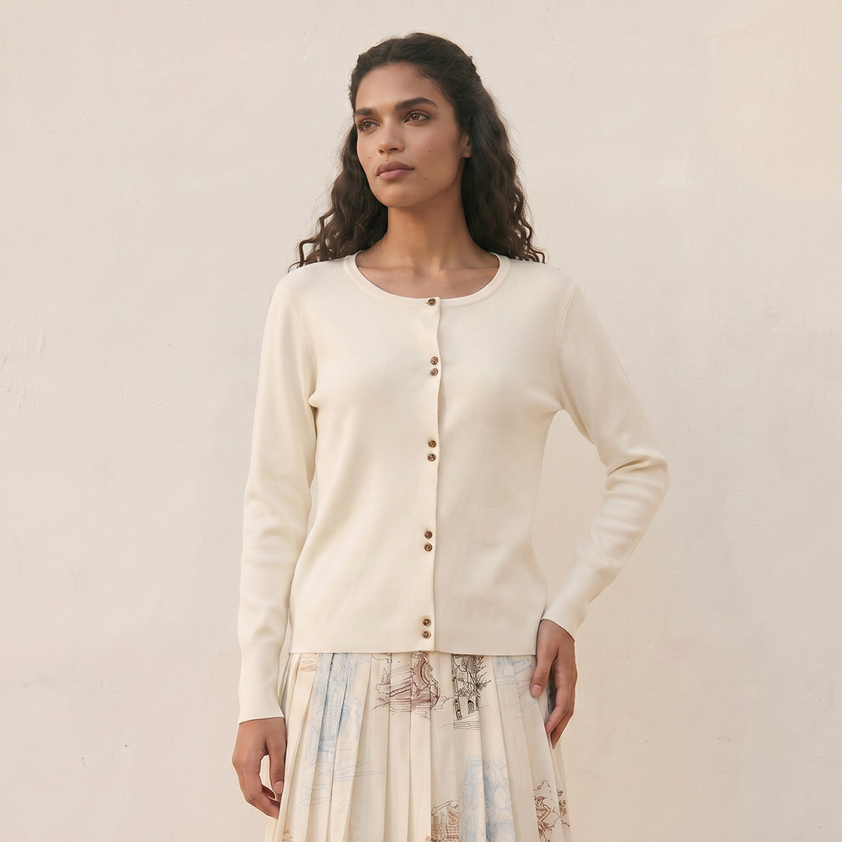 Splash Iconic Textured Round Neck Cardigan-women-winterwear-cardigansandjumpers-cardigans-image-1