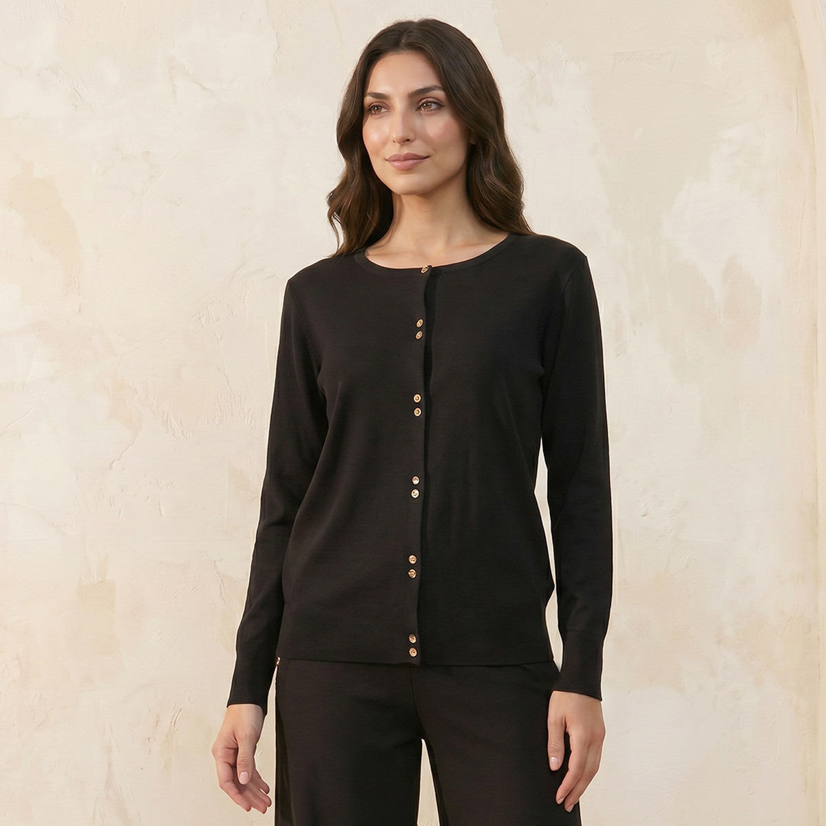 Splash Iconic Textured Round Neck Cardigan-women-winterwear-cardigansandjumpers-cardigans-image-1