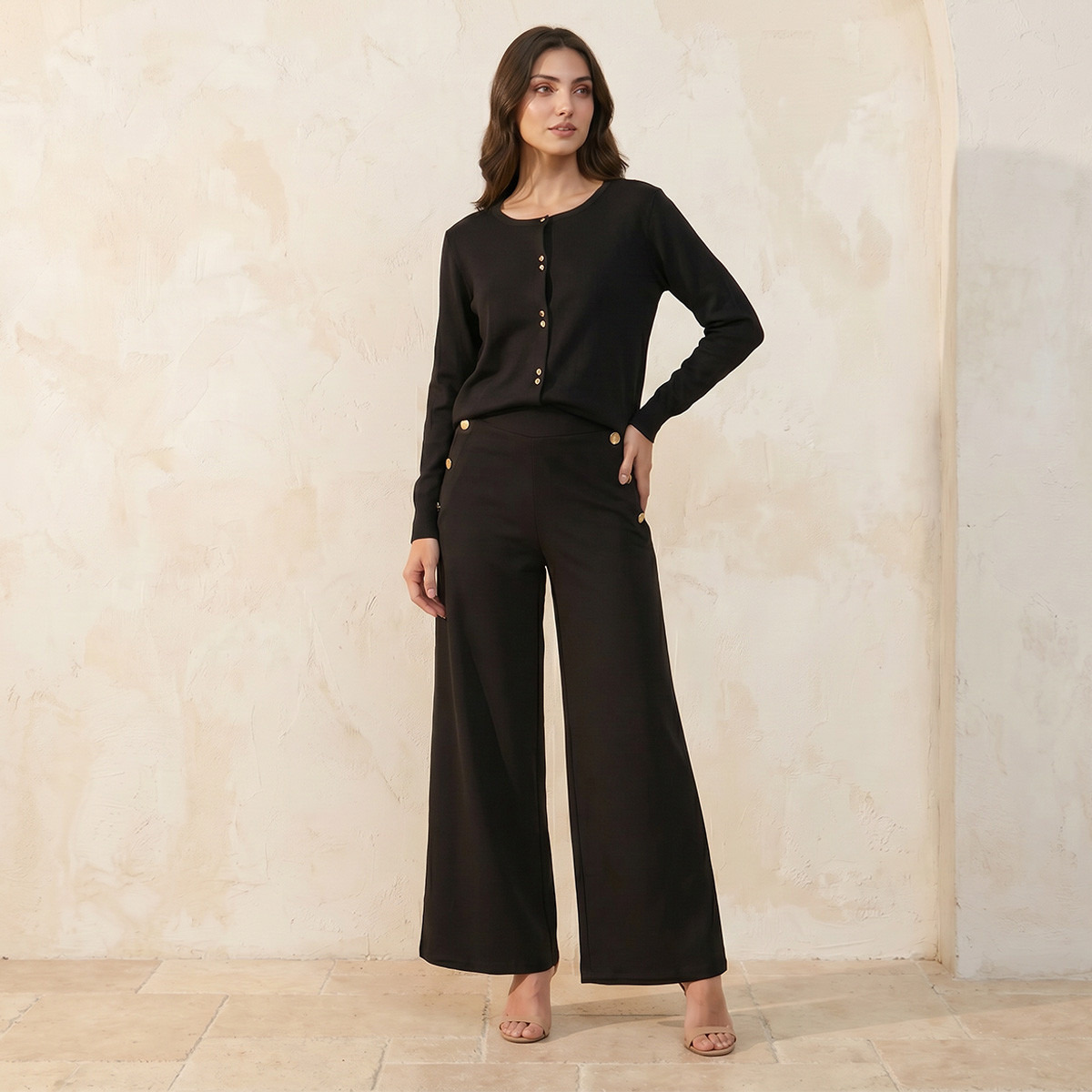 Splash Iconic Textured Round Neck Cardigan-women-winterwear-cardigansandjumpers-cardigans-image-3