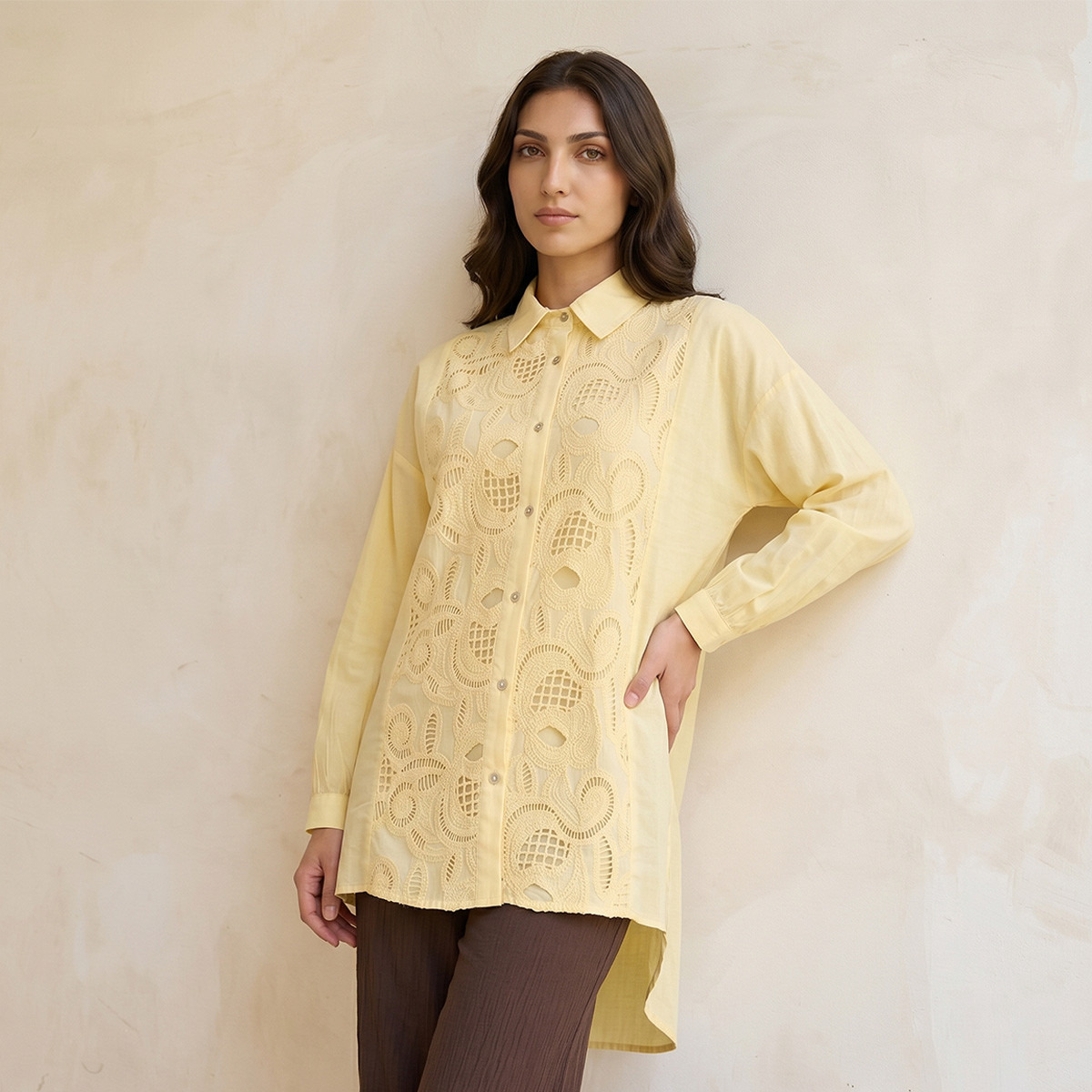 Splash Iconic Embroidered Cotton Shirt High-Low Hem-women-clothing-shirtsandblouses-shirts-image-1