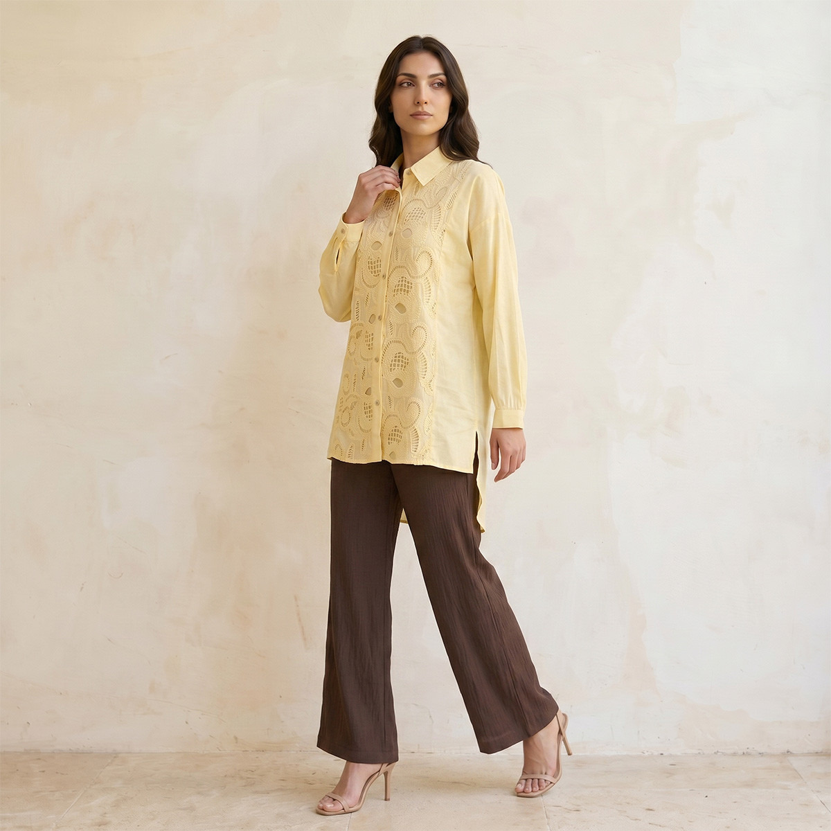 Splash Iconic Embroidered Cotton Shirt High-Low Hem-women-clothing-shirtsandblouses-shirts-image-3