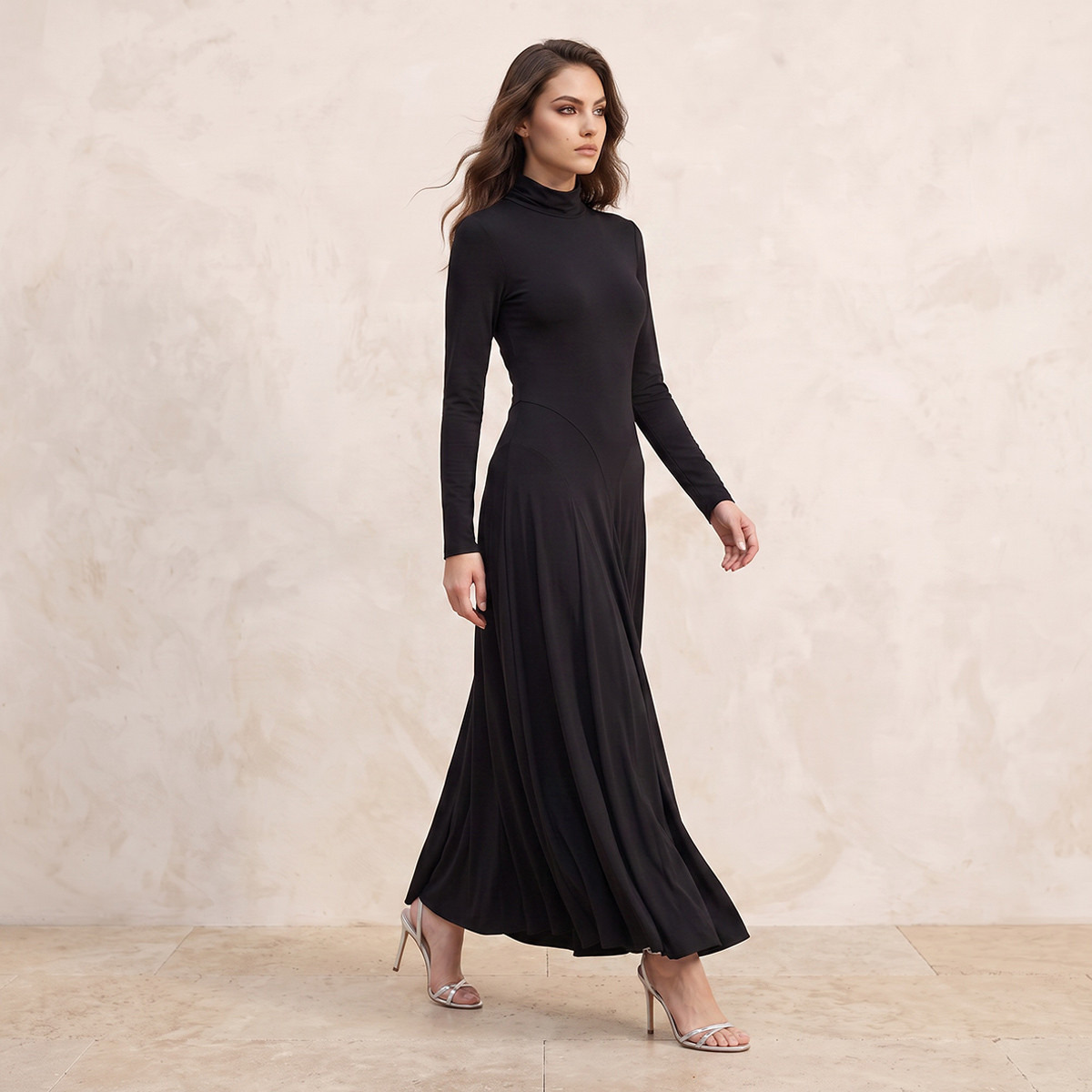 فستان ماكسي بياقة عالية وتصميم ألواح من سبلاش آيكونيك-women-clothing-dresses-image-2
