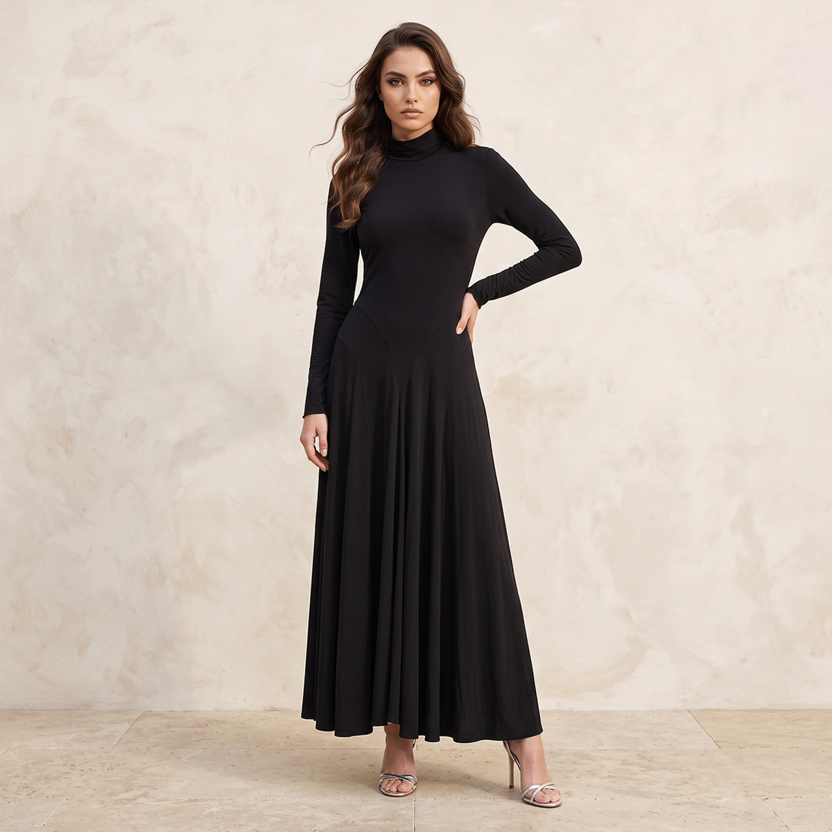 فستان ماكسي بياقة عالية وتصميم ألواح من سبلاش آيكونيك-women-clothing-dresses-image-6