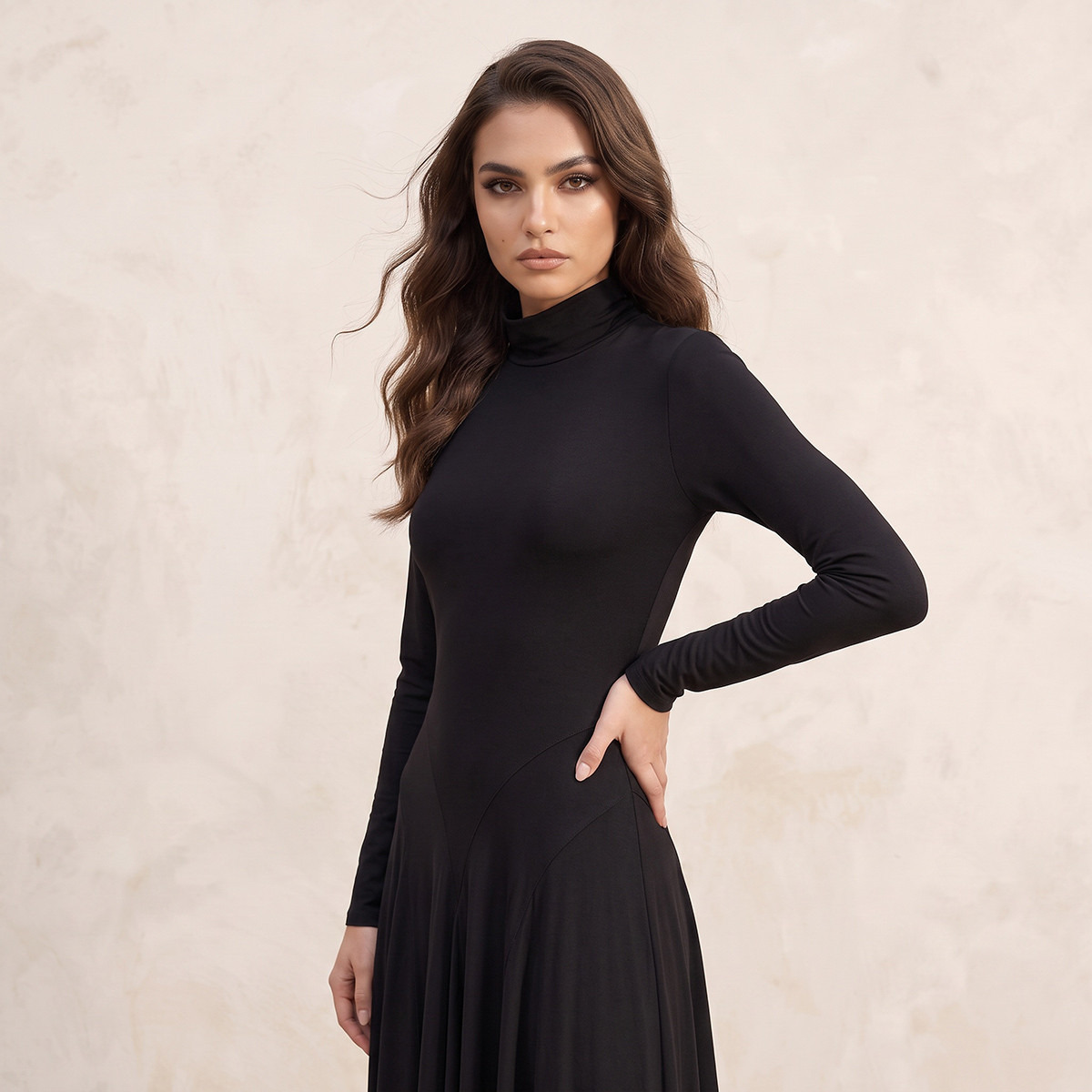 فستان ماكسي بياقة عالية وتصميم ألواح من سبلاش آيكونيك-women-clothing-dresses-image-7