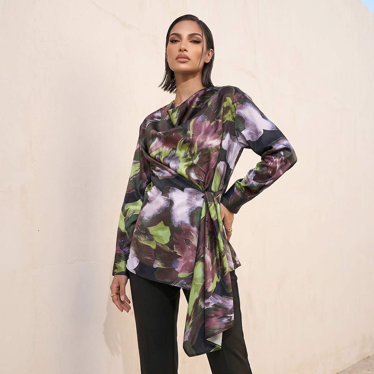 Splash Iconic Satin Drape Top with Floral Print-women-clothing-shirtsandblouses-blouses-image-2