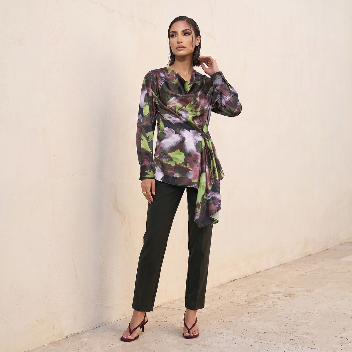 Splash Iconic Satin Drape Top with Floral Print-women-clothing-shirtsandblouses-blouses-image-3
