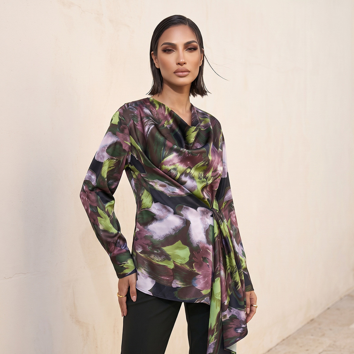 Splash Iconic Satin Drape Top with Floral Print-women-clothing-shirtsandblouses-blouses-image-5