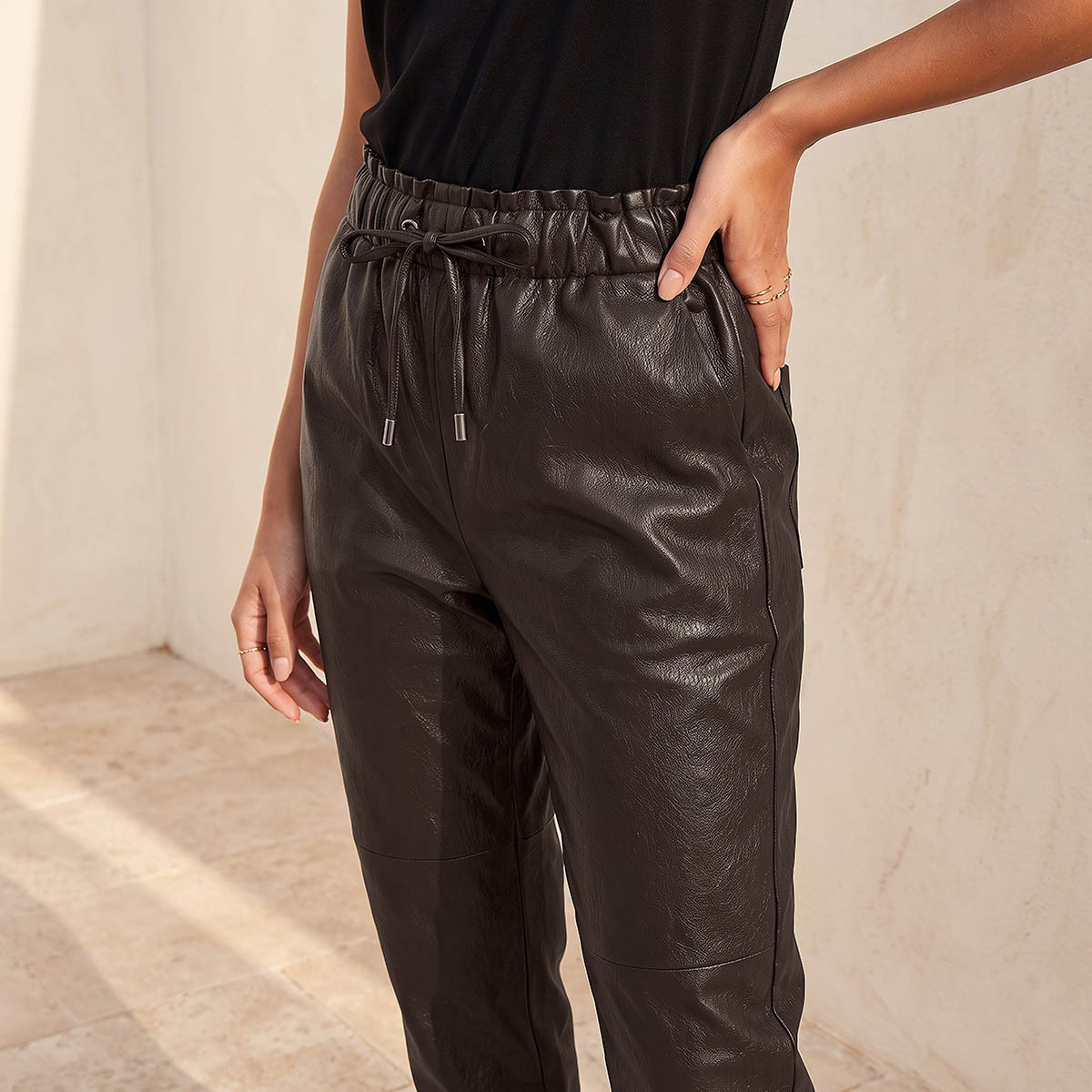 Iconic Faux Leather Cut and Sew Detail Trousers-women-clothing-trousers-image-5